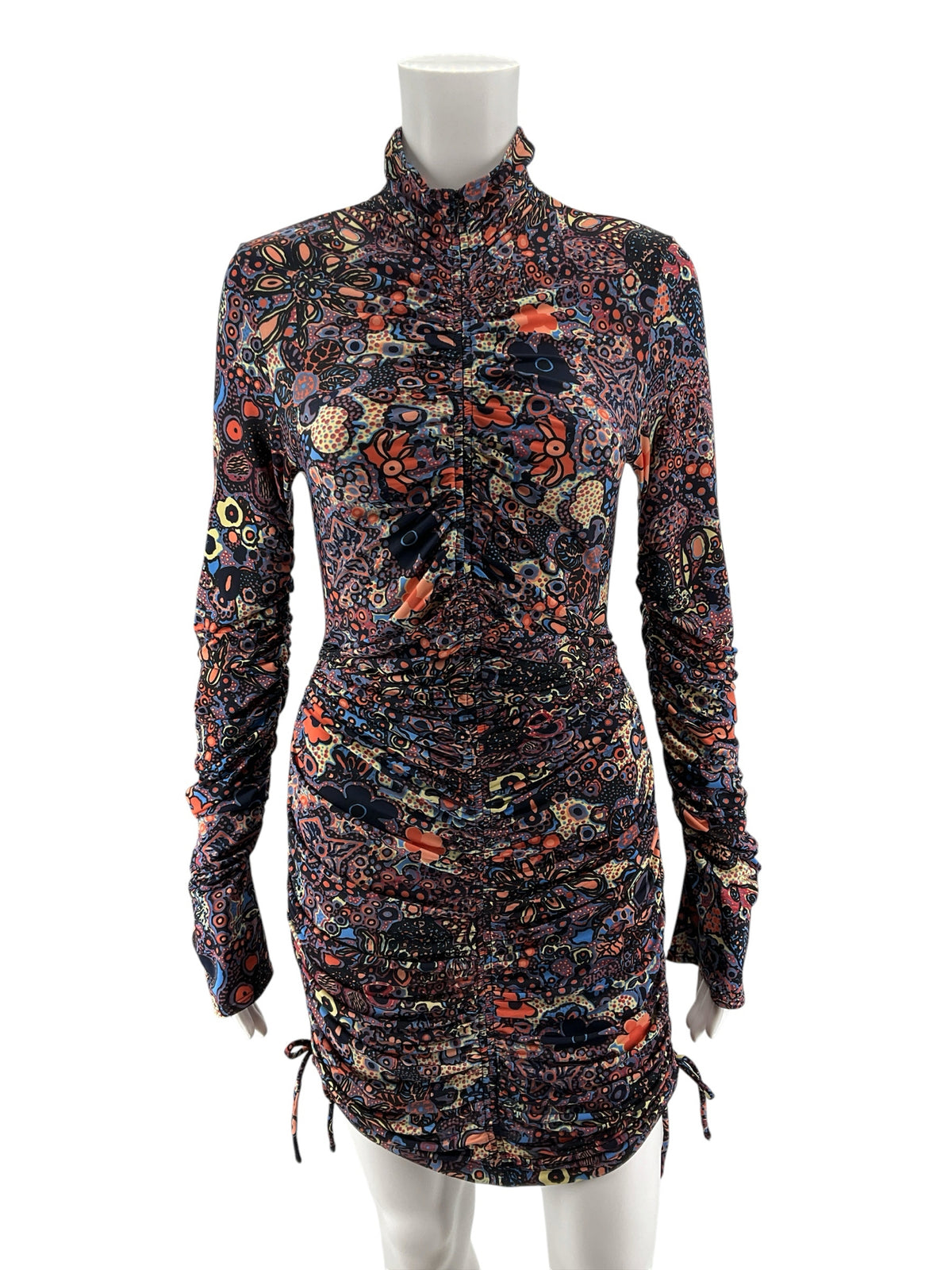A.L.C. Kieran Ruched Floral Mock Neck Mini Dress Size Medium