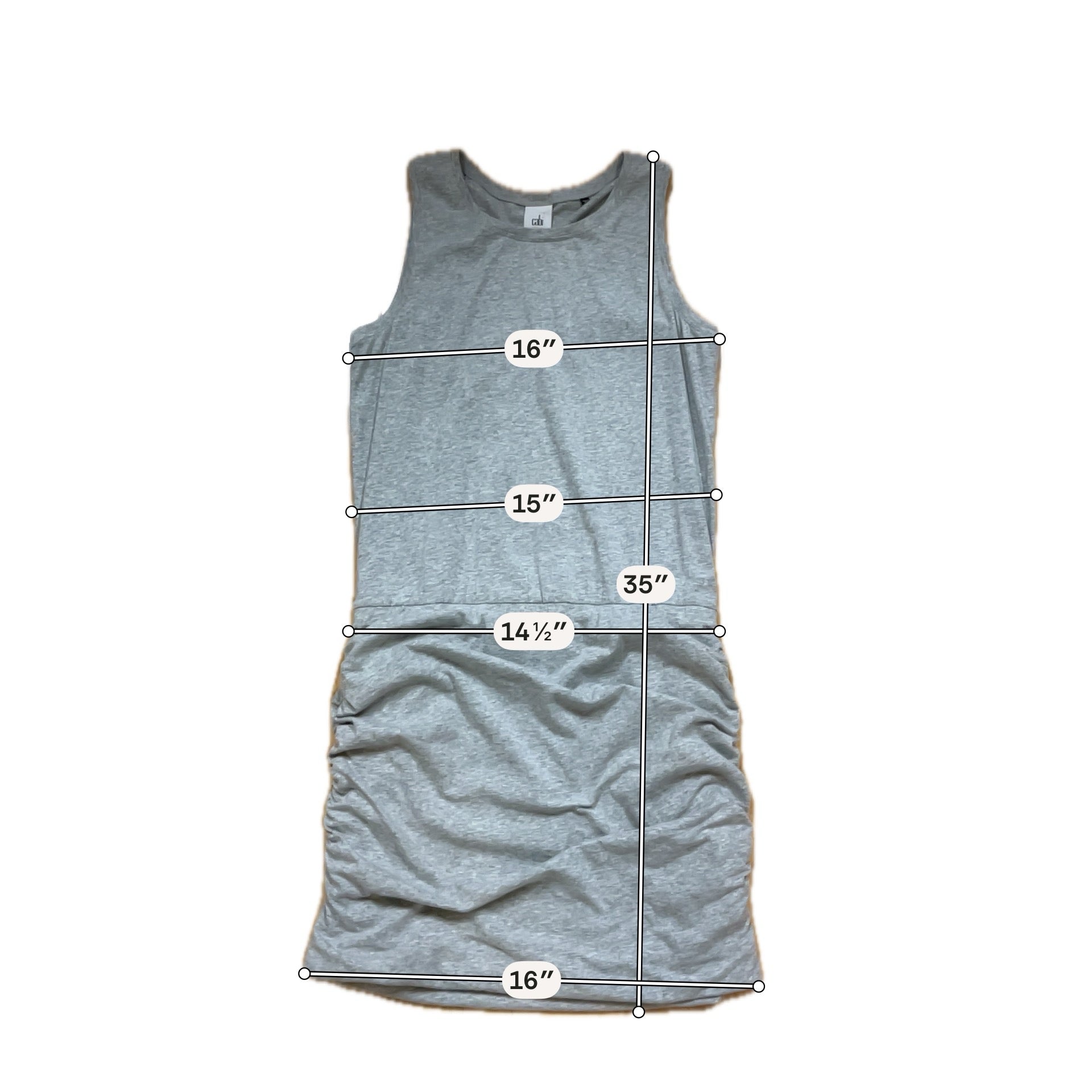 cabi Ruched Tank Dress Heather Gray Sleeveless Cotton Blend | Size Medium