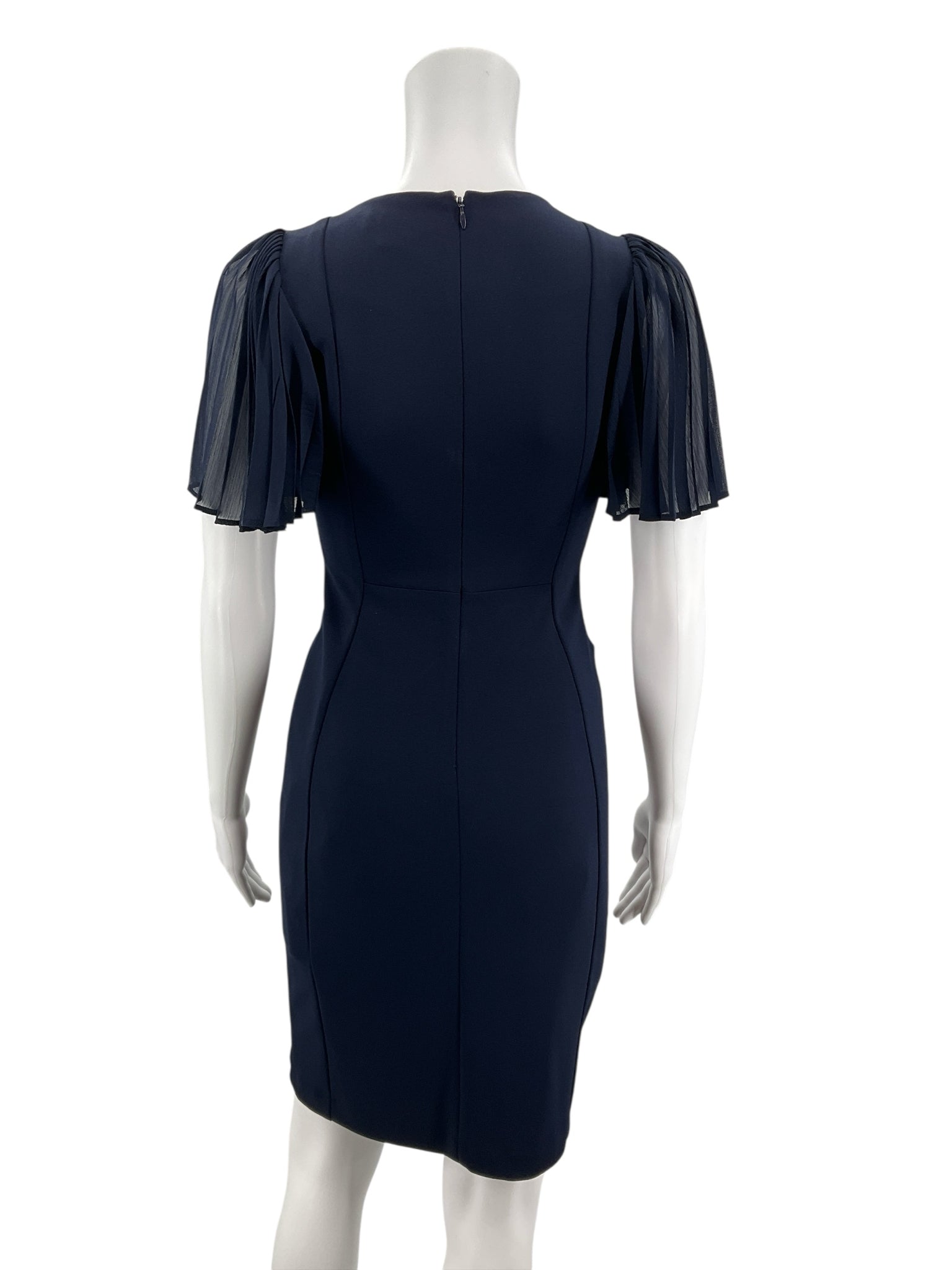 Calvin Klein Navy Blue Pleated Flutter Sleeve Sheath Dress Size 2P