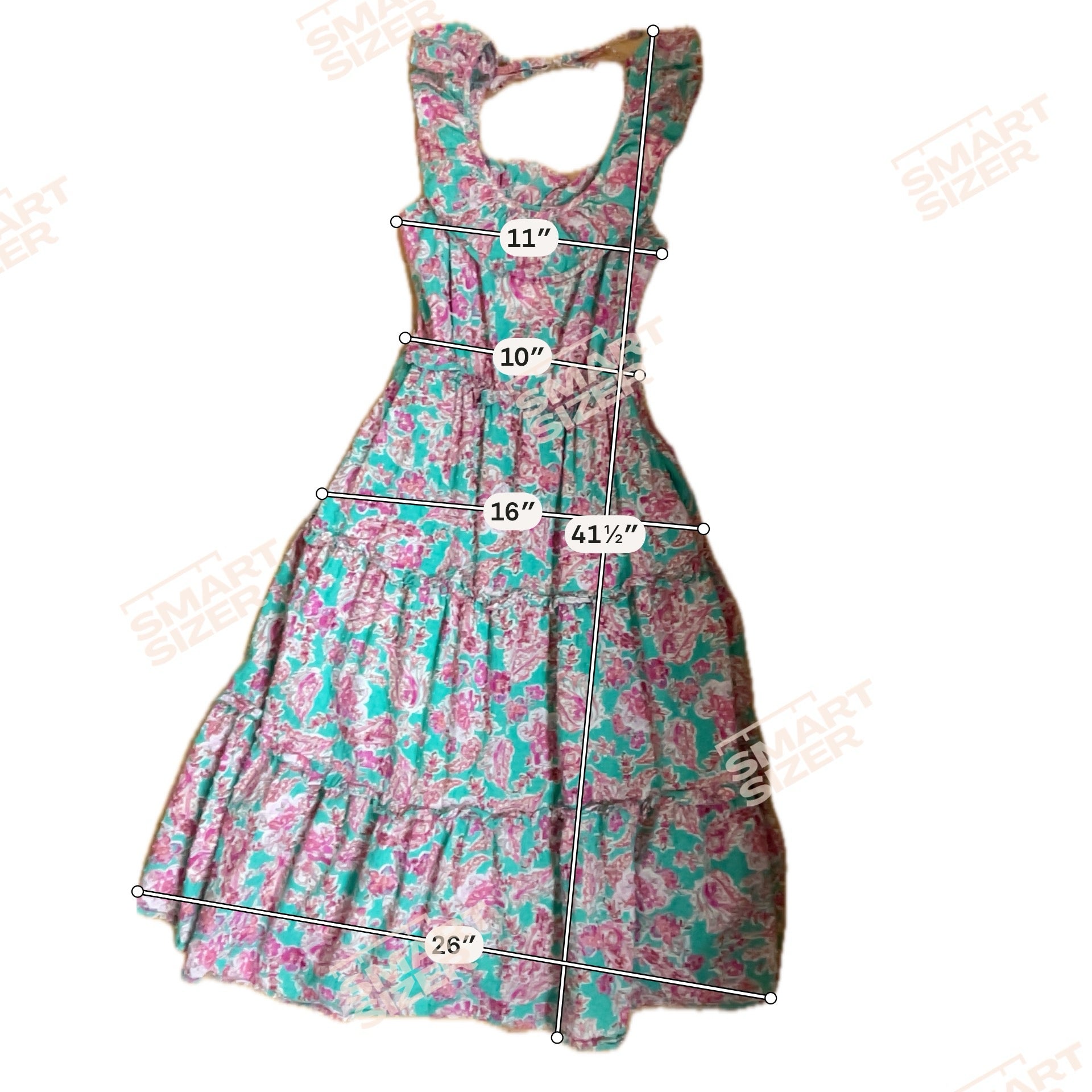 J.Crew Turquoise/Pink Maxi Ruffle-Strap Tiered Floral Paisley Midi Dress Cotton Size 0 - Size 0