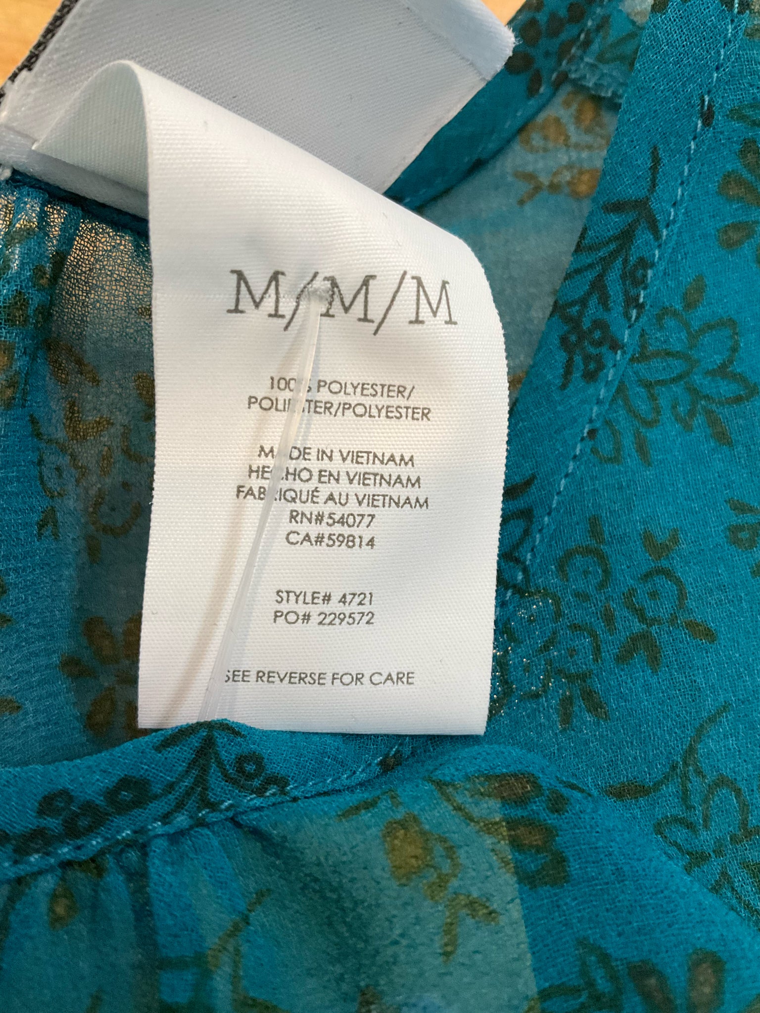 cabi Size M Teal Floral Pre-Owned Ladies Casual Top - Downstairs