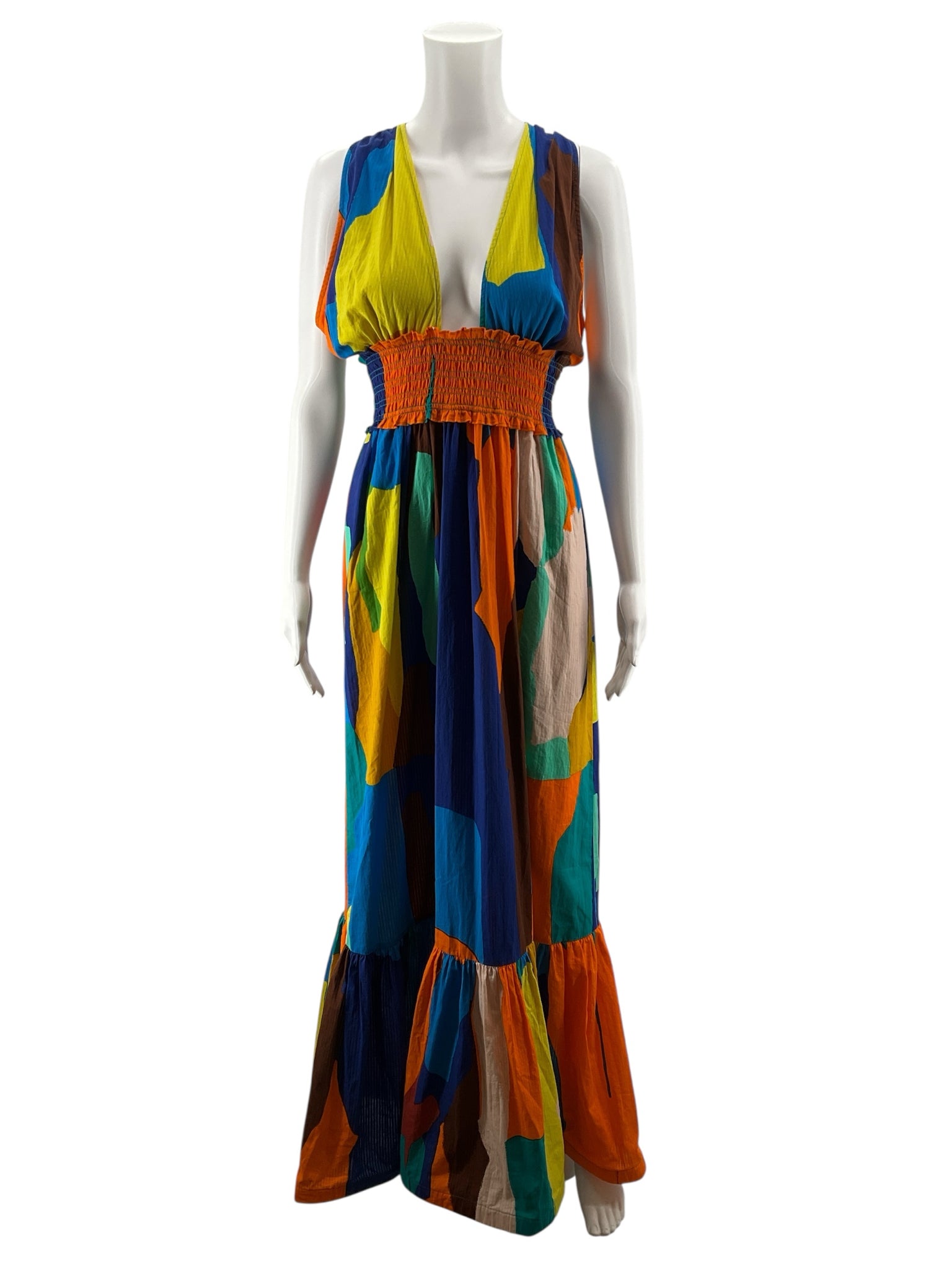 Plenty by Tracy Reese Abstract Print Shirred Waist Maxi Dress Size Small
