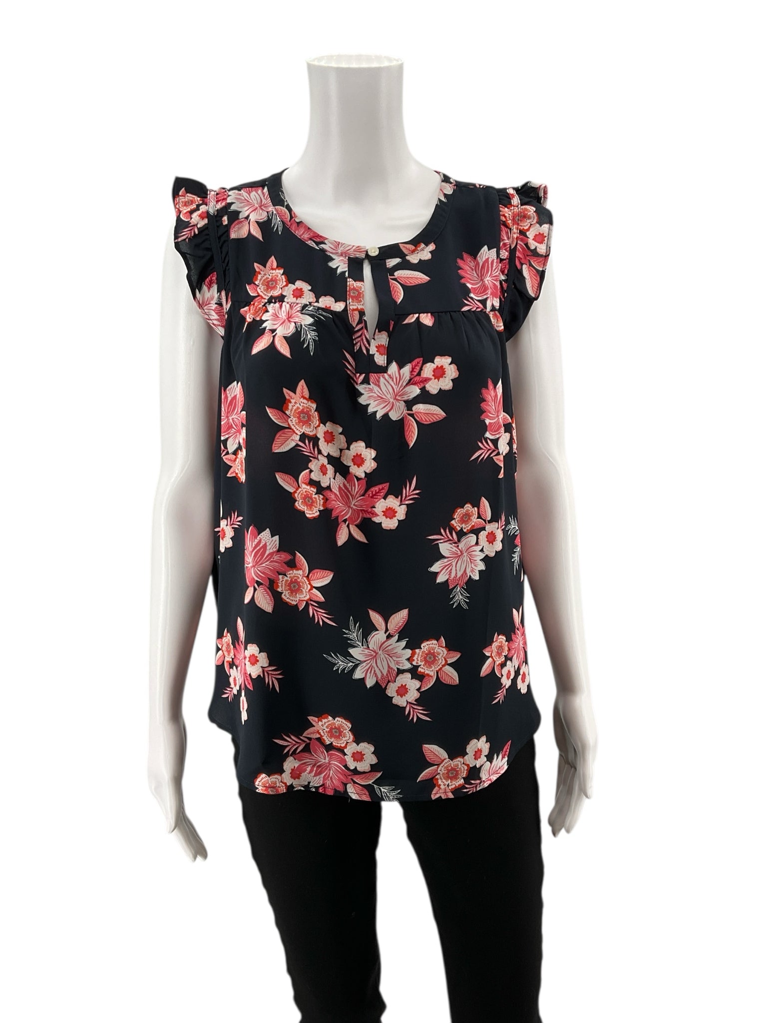 Loft Navy/Pink Floral Pre-Owned Ladies Top - Size Large Petite