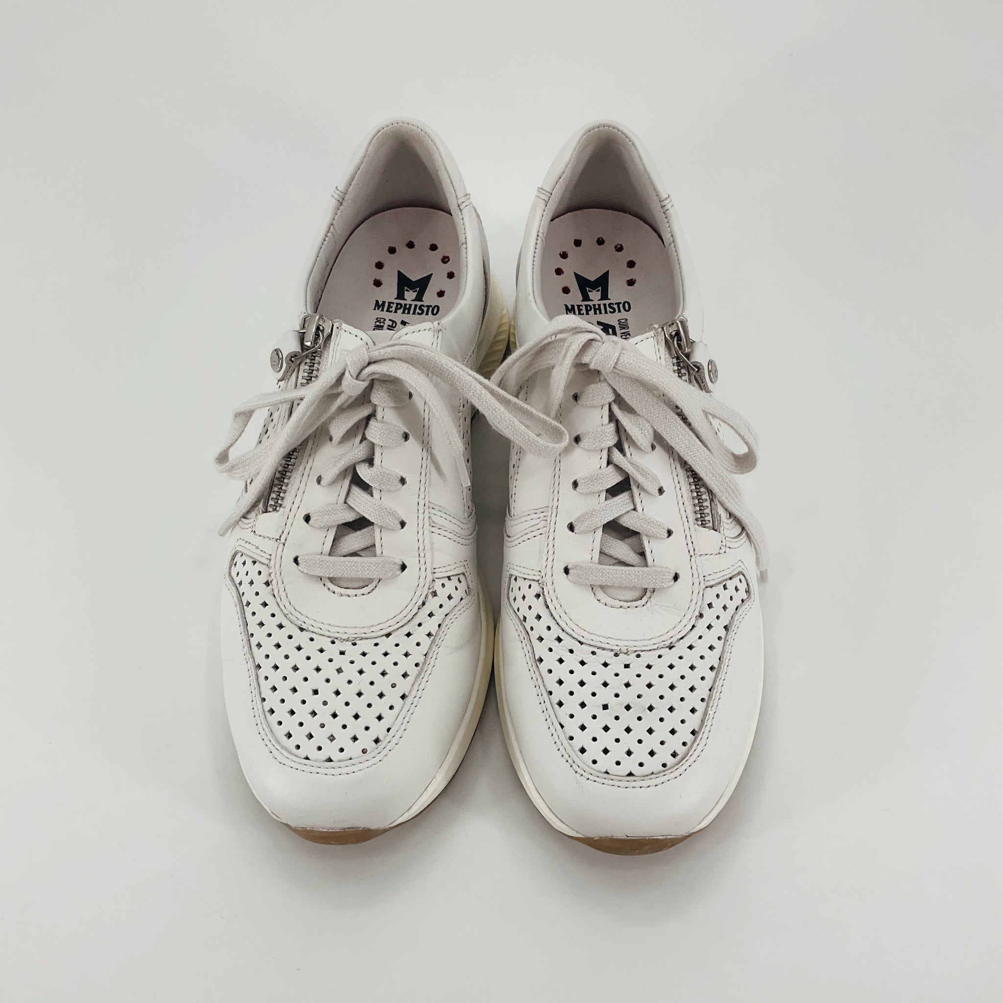 Mephisto Yael White Perforated Leather Side Zip Comfort Sneakers | Womens 8.5