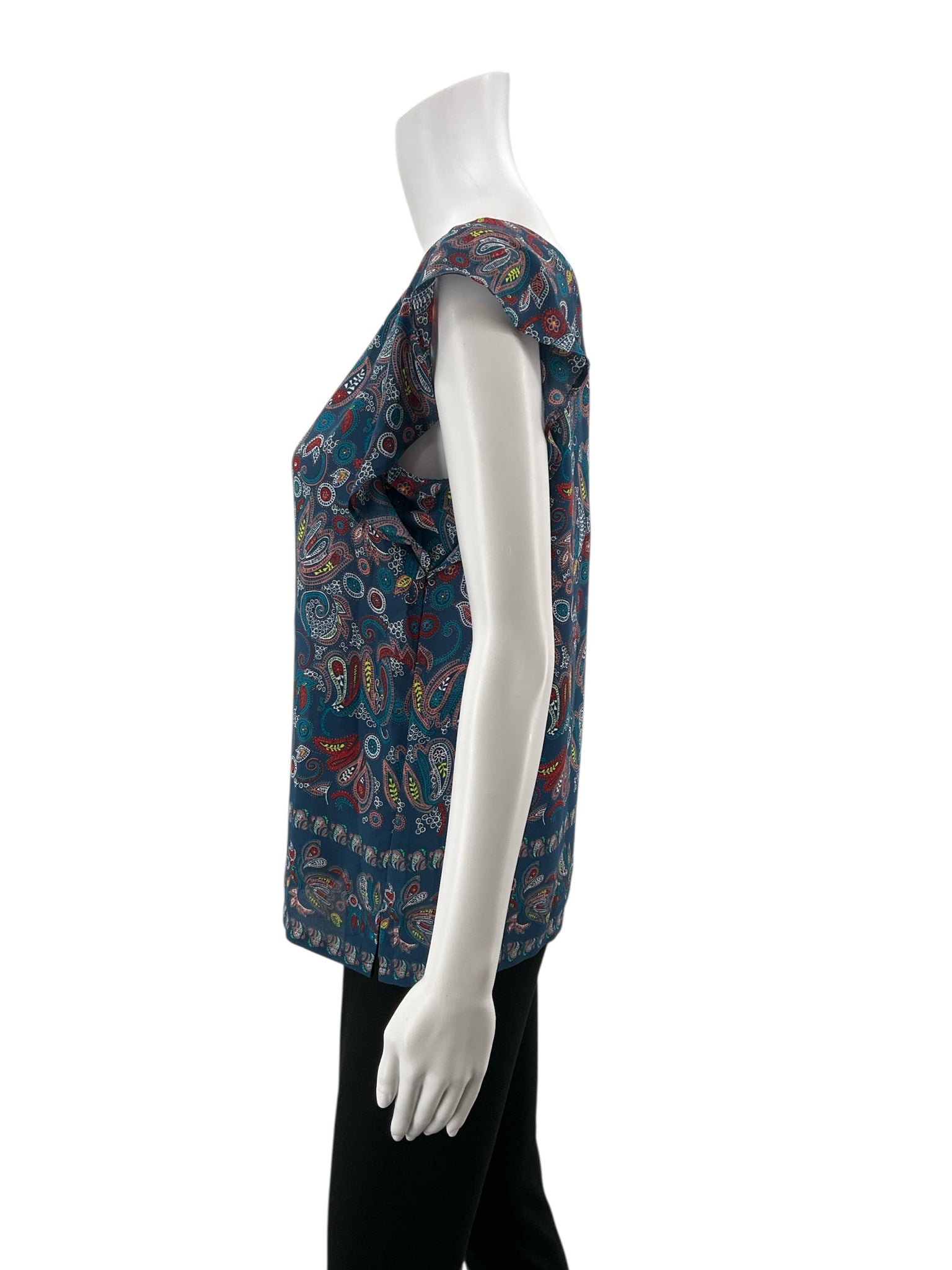 Loft blue/red/yellow Sleeveless Paisley Flutter Sleeve Keyhole Back Blouse Top Size XS - Size XS