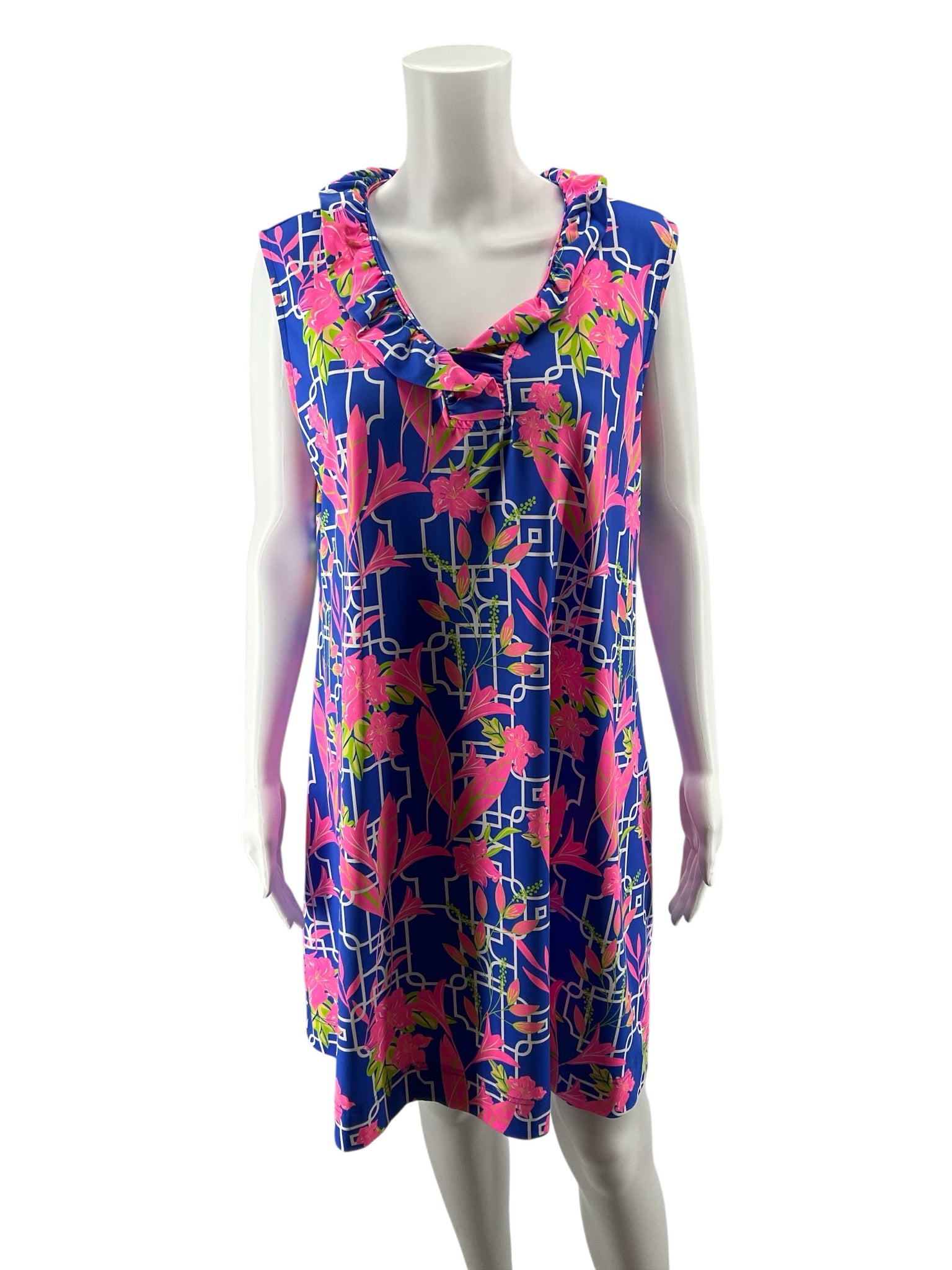 Lulu B Libby Tropical Floral Cowl Neck Shift Dress Sleeveless Pink Blue XL