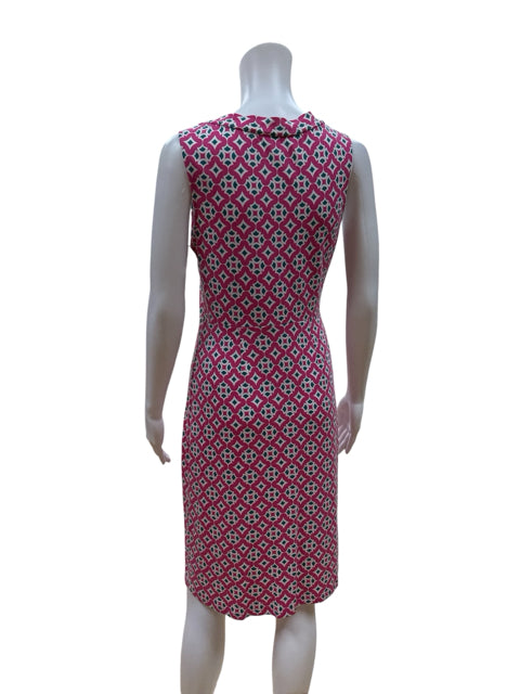 Boden pink/white Fit and Flare Eliza V-Neck Fit & Flare Dress Pink White Geometric Print Size 6 - Size 6