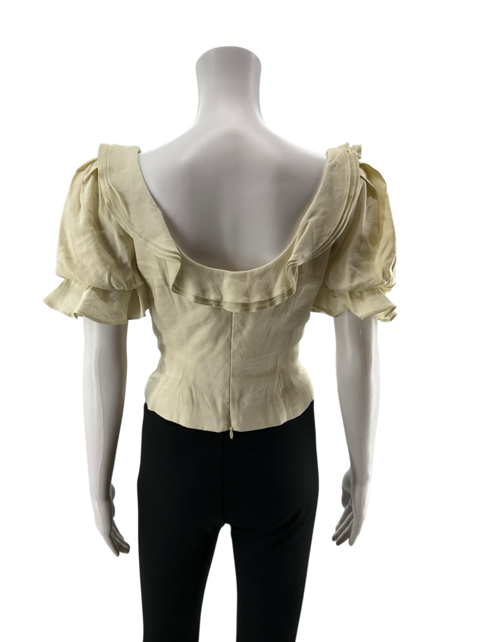 Antonio Melani ecru Peplum Karter Ruffle Puff Sleeve Linen Blend Peplum Blouse Ecru Size 2 - Size 2