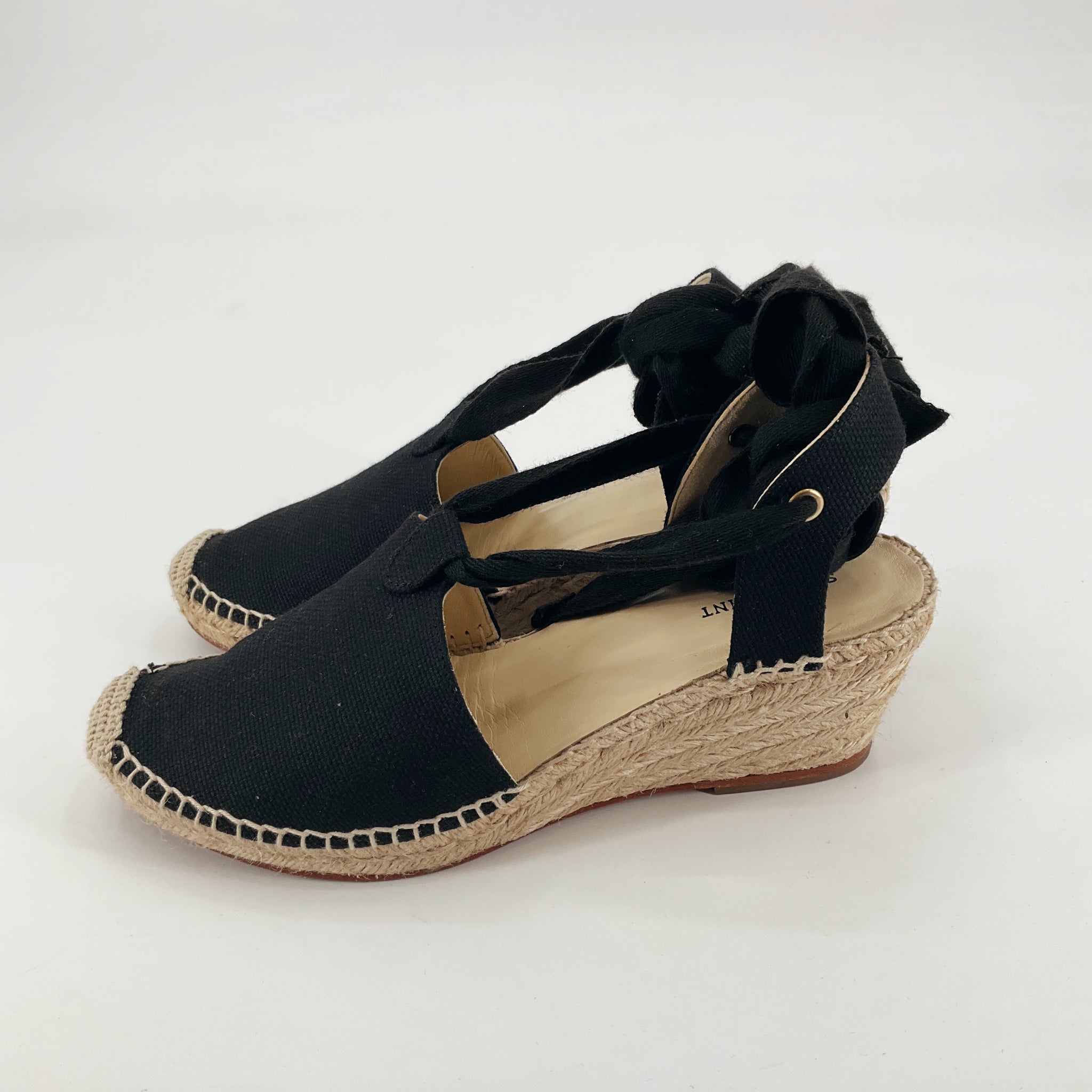 Sarah Flint Mirjana 85 Ankle Wrap Espadrille Wedge Black Canvas Size 8.5 / 9