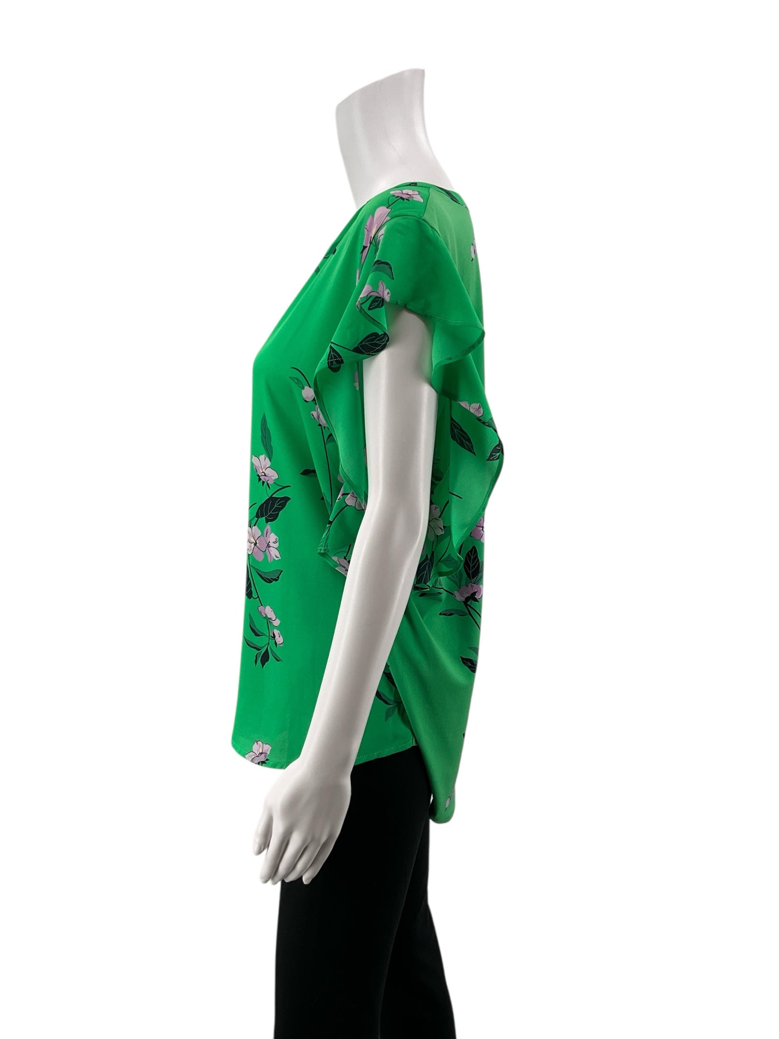 Ann Taylor green/purple Cap Sleeve Green & Purple Floral Flutter Sleeve Blouse Top Size Large - Size L