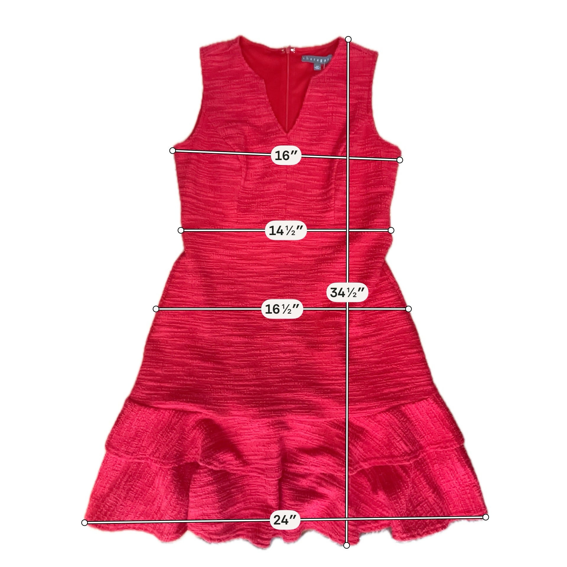 Sharagano Petite Red Textured Boucle Ruffle Hem Mini Dress Size 4P