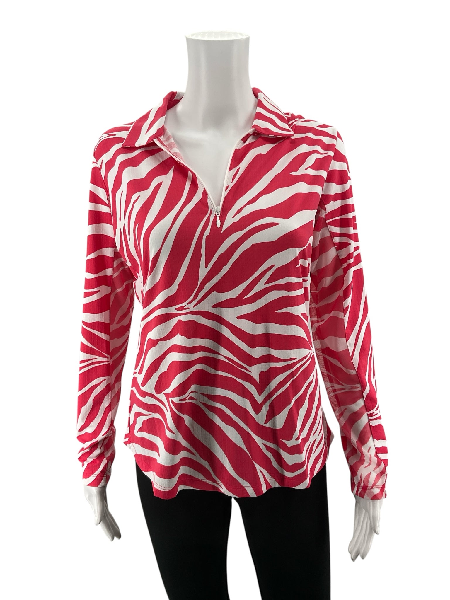 IBKUL Zebra Print IceFil Long Sleeve Half-Zip Pullover Size Medium