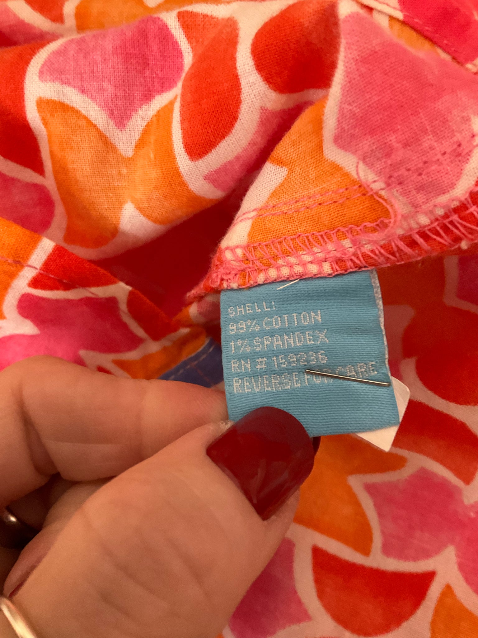 J. McLaughlin red/orange Button Down Geometric Print Cotton Stretch Button-Down Shirt Size Medium - Size M