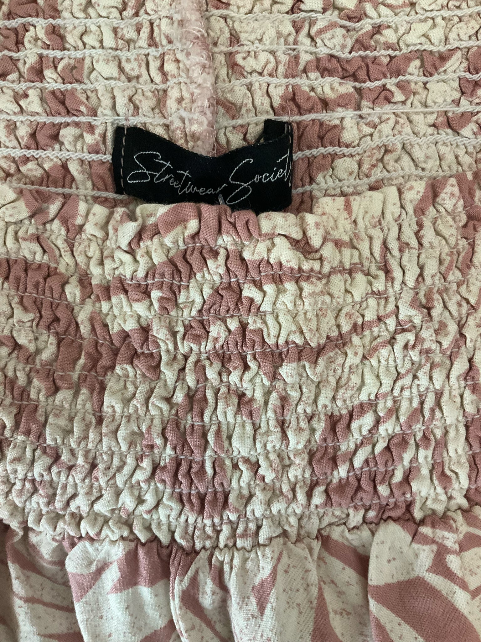 Streetwear Society cream/pink Pant Cream & Pink Tropical Leaf Palazzo Pants Size Medium - Size M