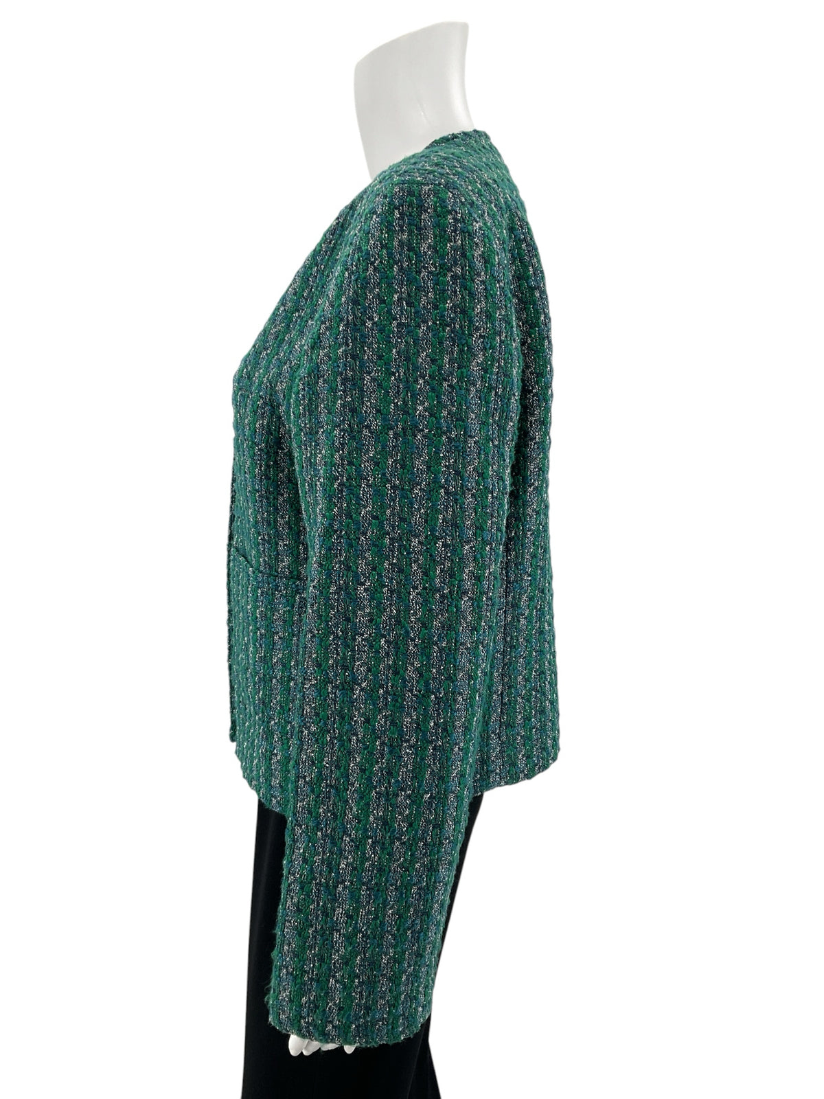 J. Crew Green Boucle Tweed Crest Button Lady Jacket | Size 14