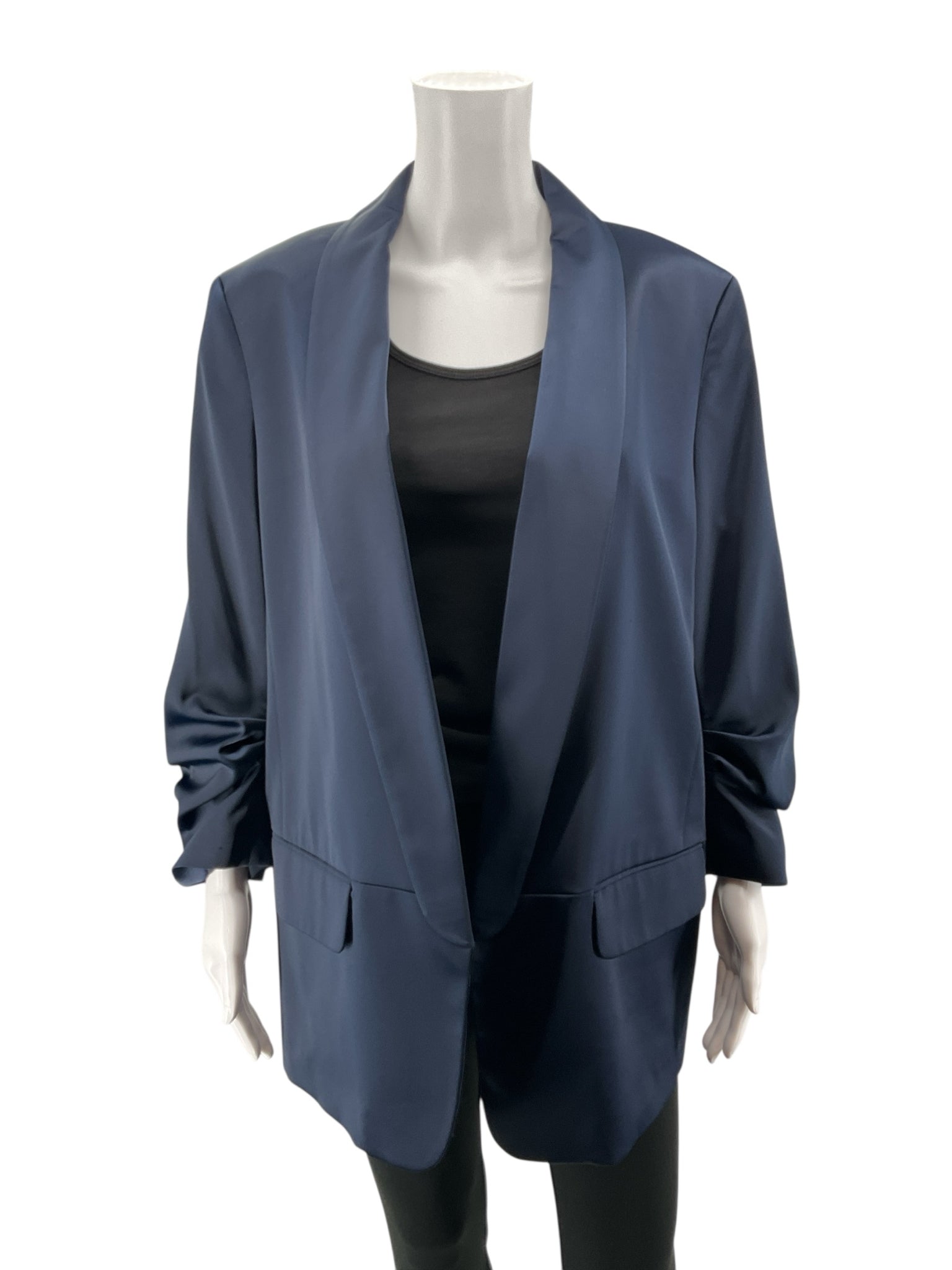 Bar III Navy Blue Ruched 3/4 Sleeve Open-Front Blazer Size XL