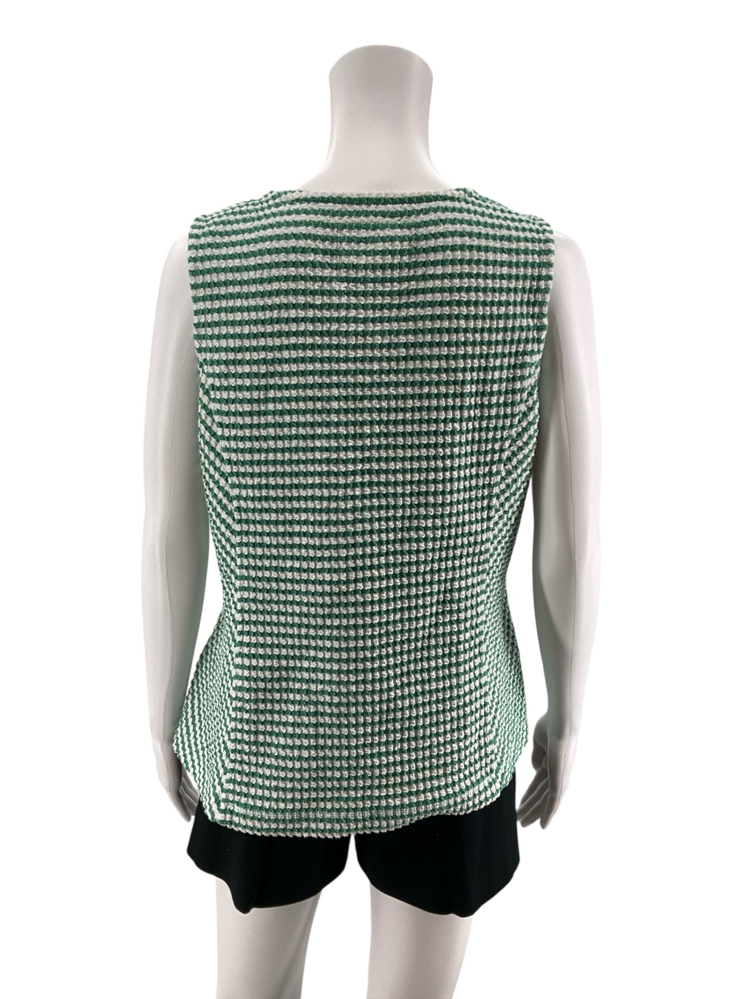 Maeve by Anthropologie Green & White Stripe Waffle-Knit Tank Top | Size Large