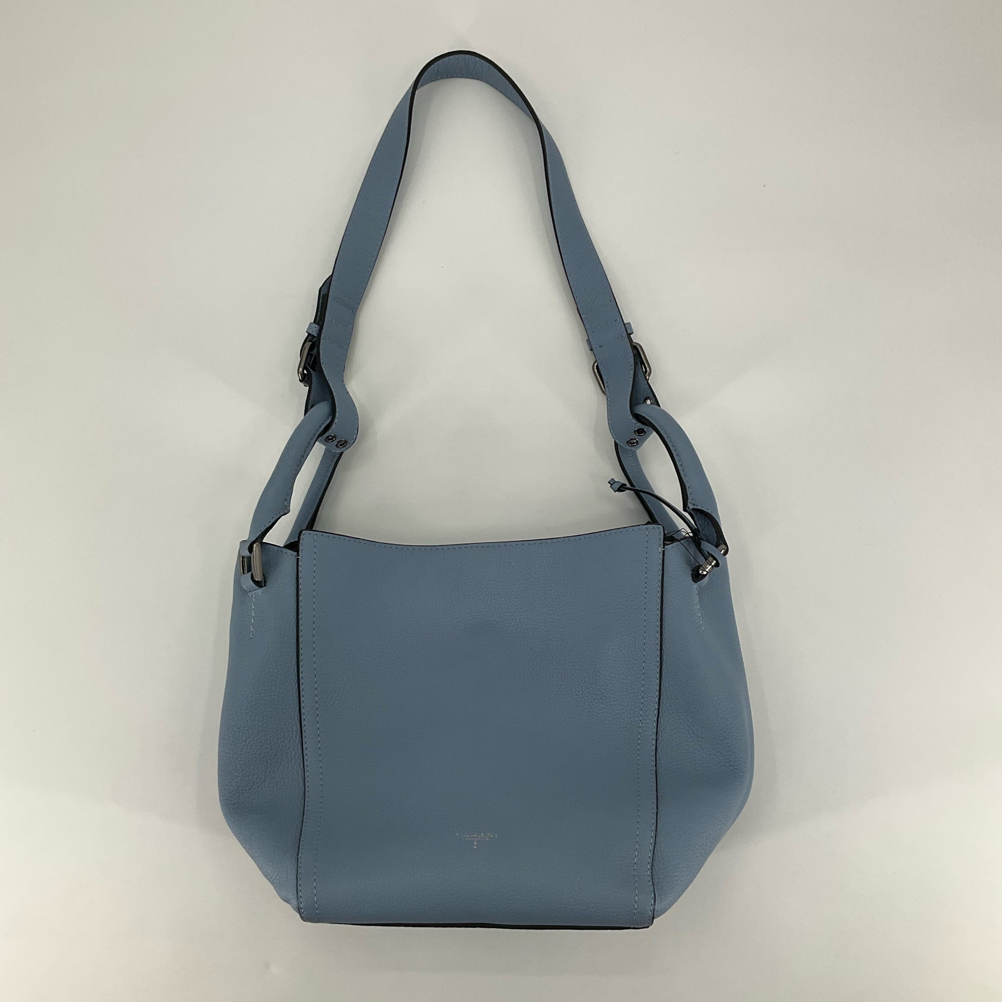 Tahari Sky Blue Pebbled Leather Bucket Crossbody Bag