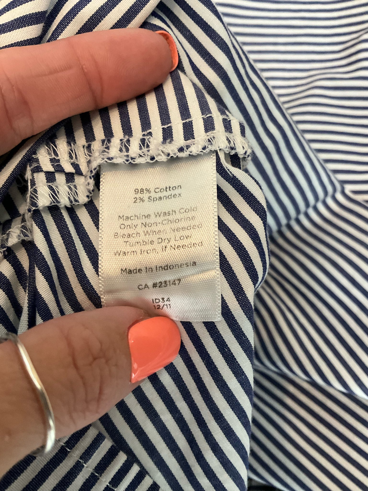 Talbots Petites Beaded Neckline Striped Shell Top Blue White Size 12P