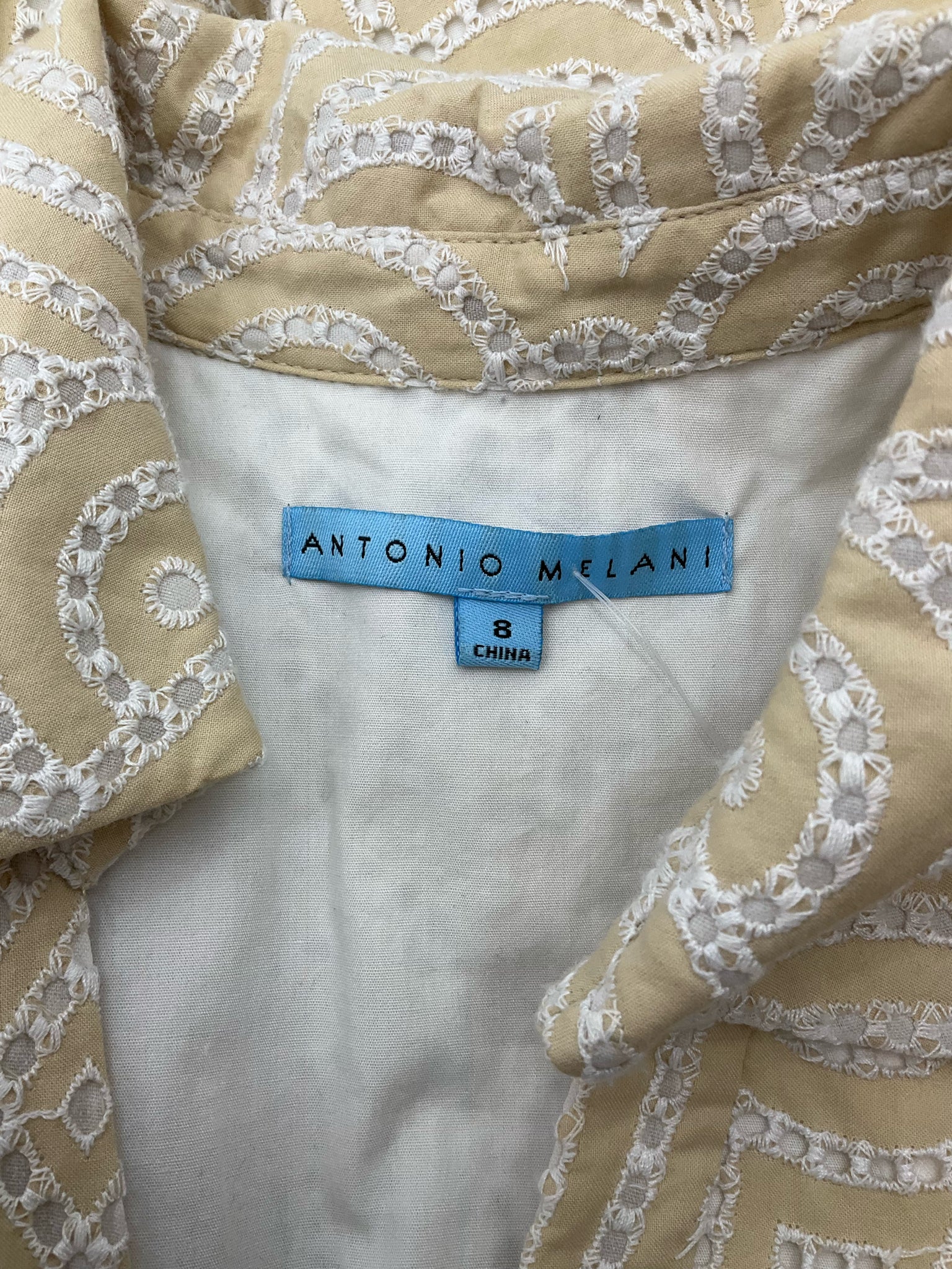 Antonio Melani tan/white A-Line Geometric Eyelet Shirtdress Tan Beige Cotton Size 8 - Size 8