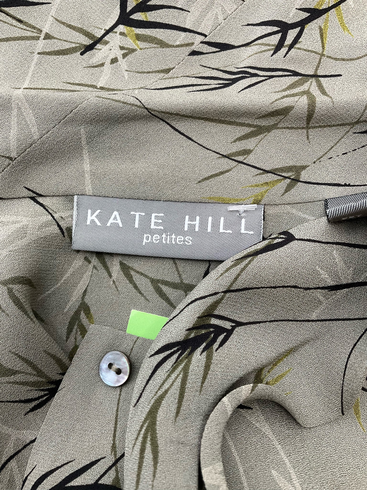 Kate Hill Olive/Multi Print Pre-Owned Ladies Blouse - Size 8 Petite