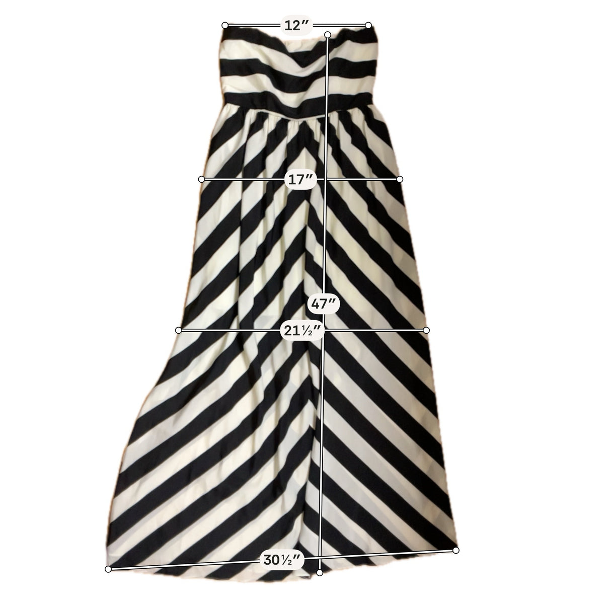 Ya Los Angeles Strapless Striped Maxi Dress Black & Ecru Size Medium - ONLINE ONLY
