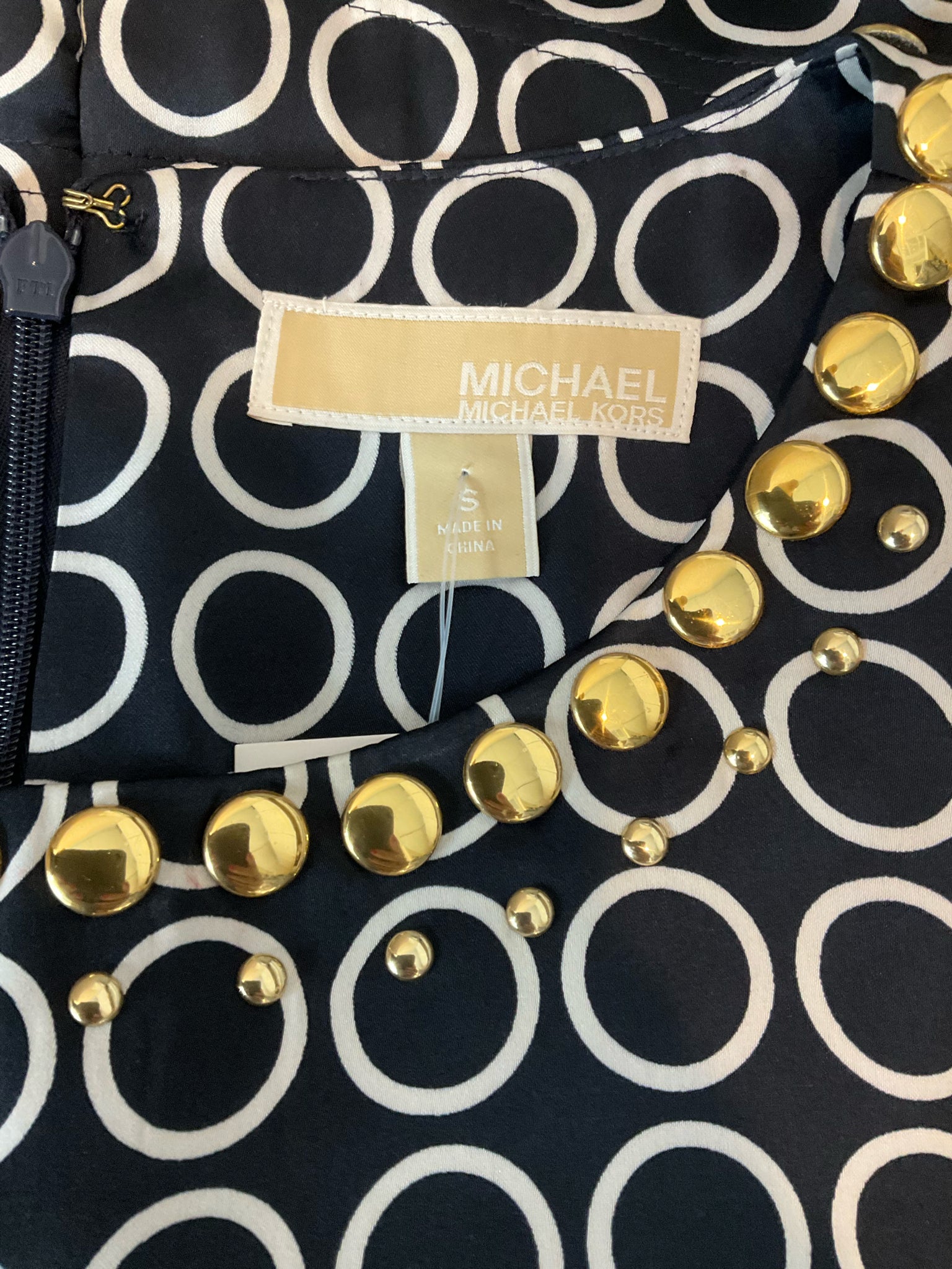 MICHAEL Michael Kors navy/white/green/gold short sleeve dress michael kors Size S navy/white/green/gold Circles Pre-Owned Ladies Dress - Size S