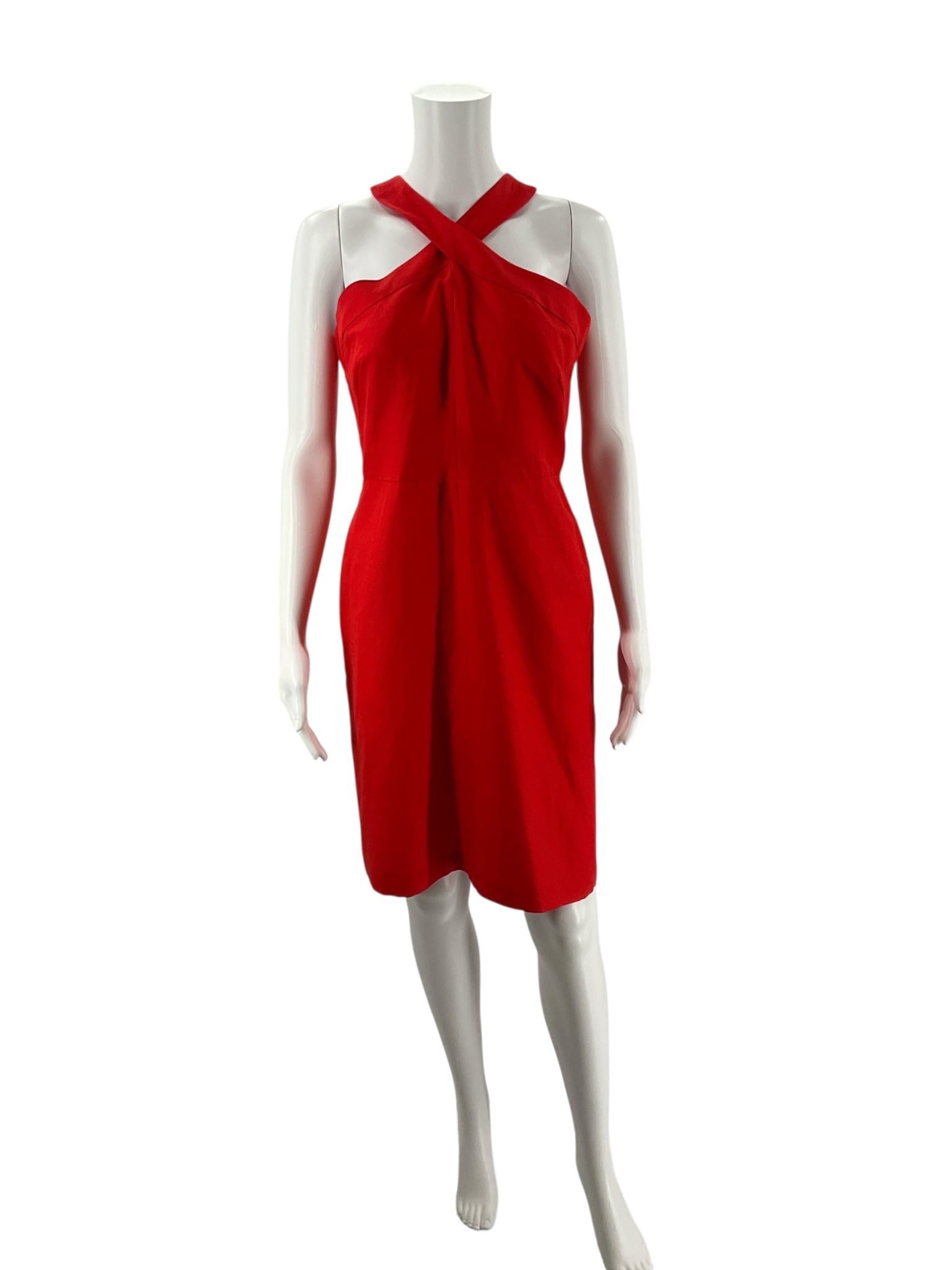 Ann Taylor Red Linen Blend Halter Sheath Dress Size 8