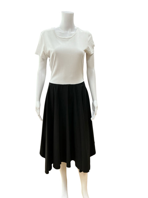 DKNY Colorblock Tie-Waist Midi Dress White Black Asymmetrical Hem Size Small - ONLINE ONLY