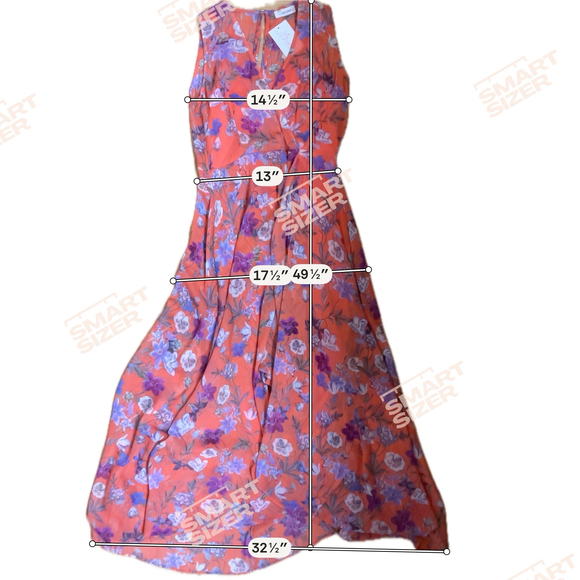 Calvin Klein Coral/Purple Maxi Coral Purple Floral High-Low Maxi Dress Size 4 - Size 4