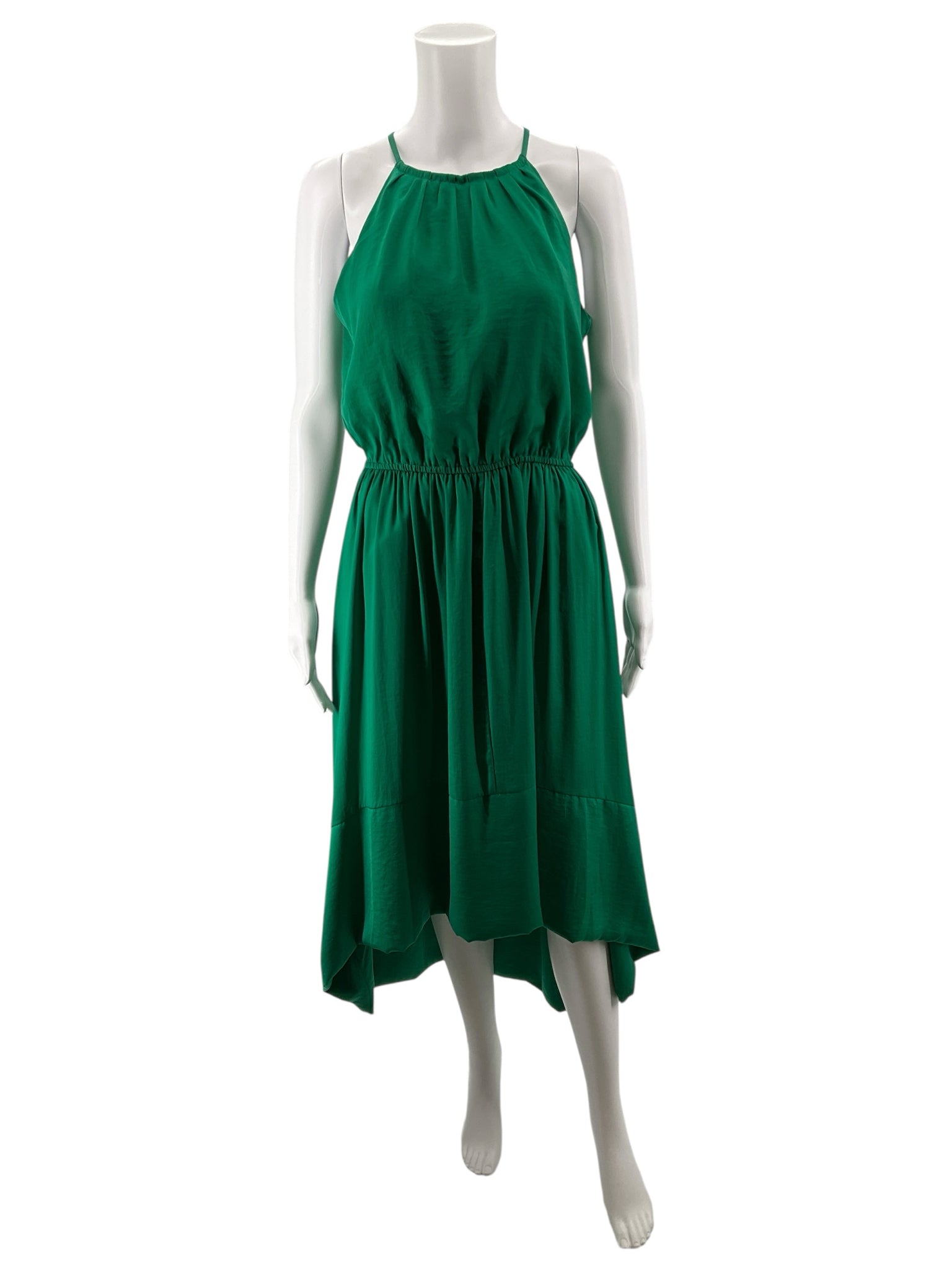Banana Republic Emerald Green Halter Neck Tiered Hi-Lo Midi Dress Size 2