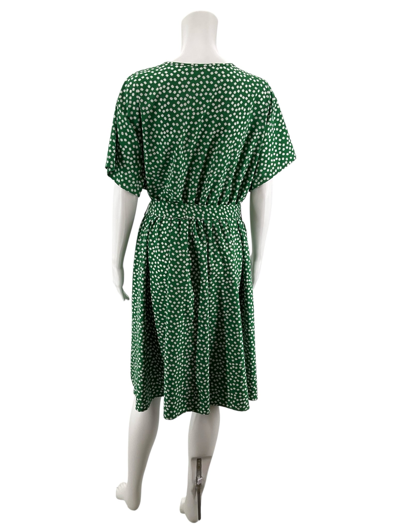 Nemidor Green Daisy Floral Faux Wrap V-Neck Dress Size UK 18 / US 14