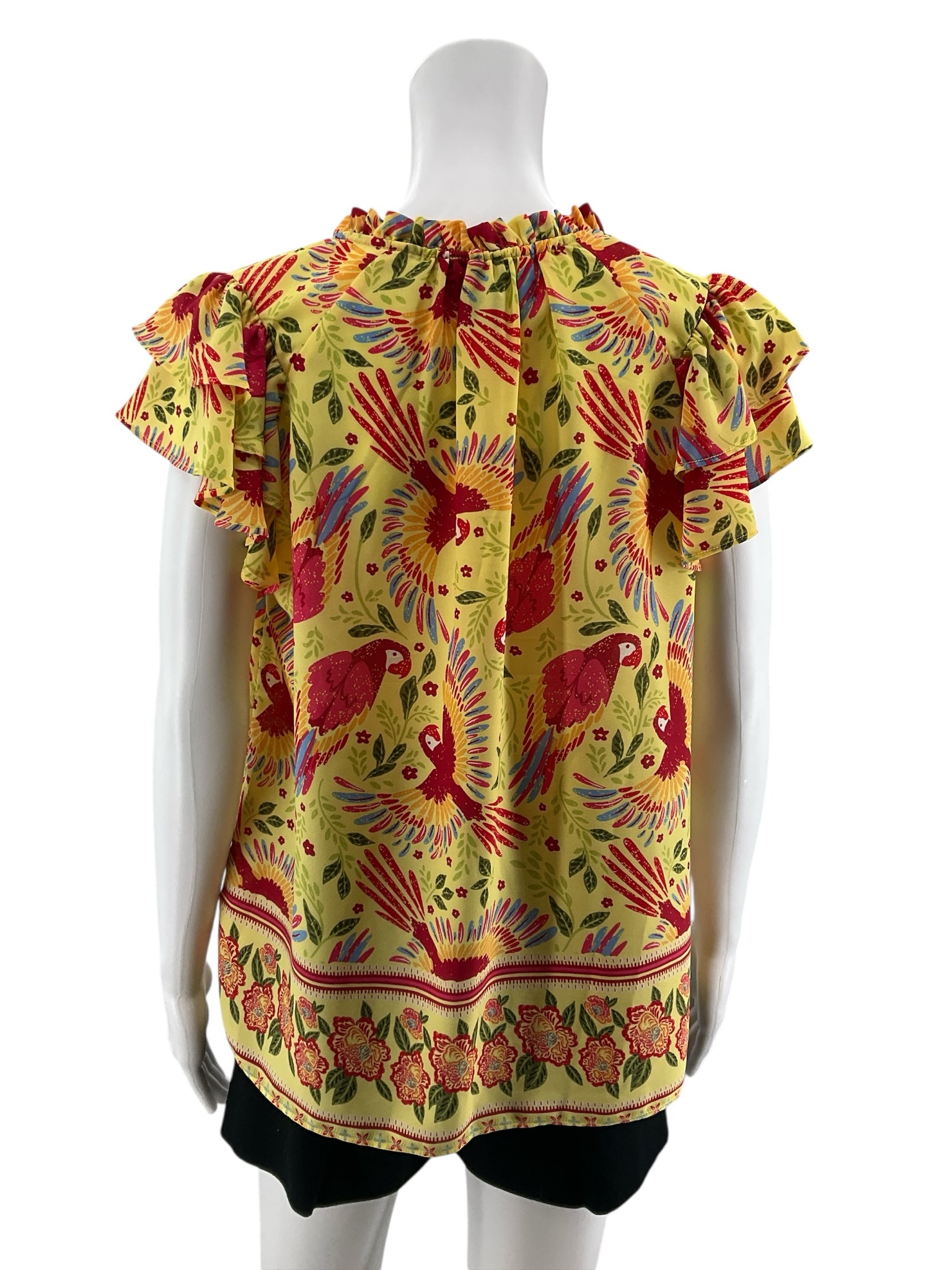 Rachel Roy Tropical Parrot Print Flutter Sleeve Blouse | Size Small