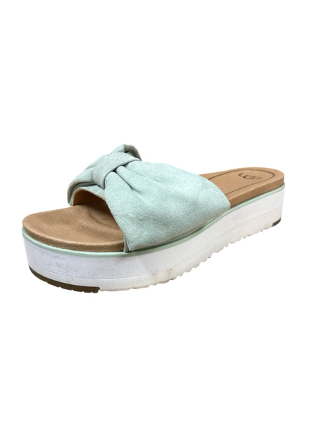 UGG April Bow Platform Suede Sandals Mint Green Size 9