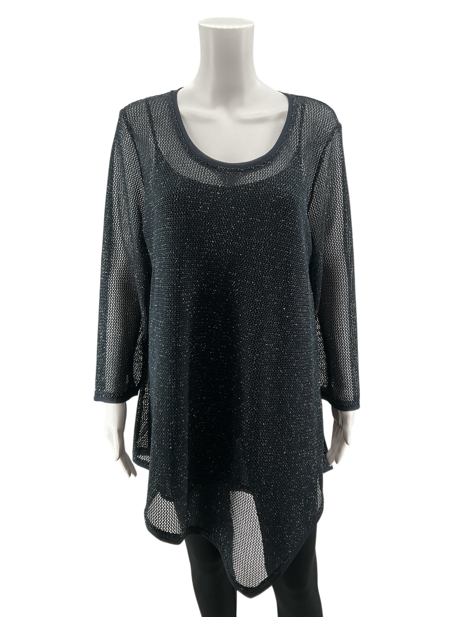 Conrad C Collection Navy Sparkle Lurex Tunic Sweater Top XL New With Tags