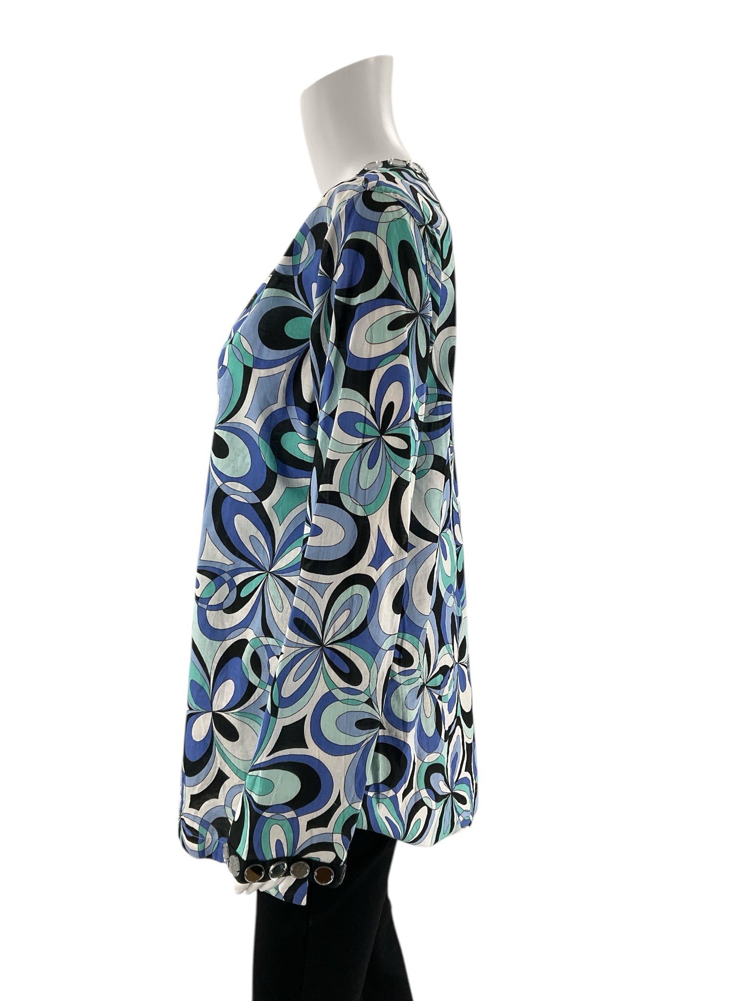 MK - White/Blue Floral Pre-Owned Ladies Casual Top - Size Medium