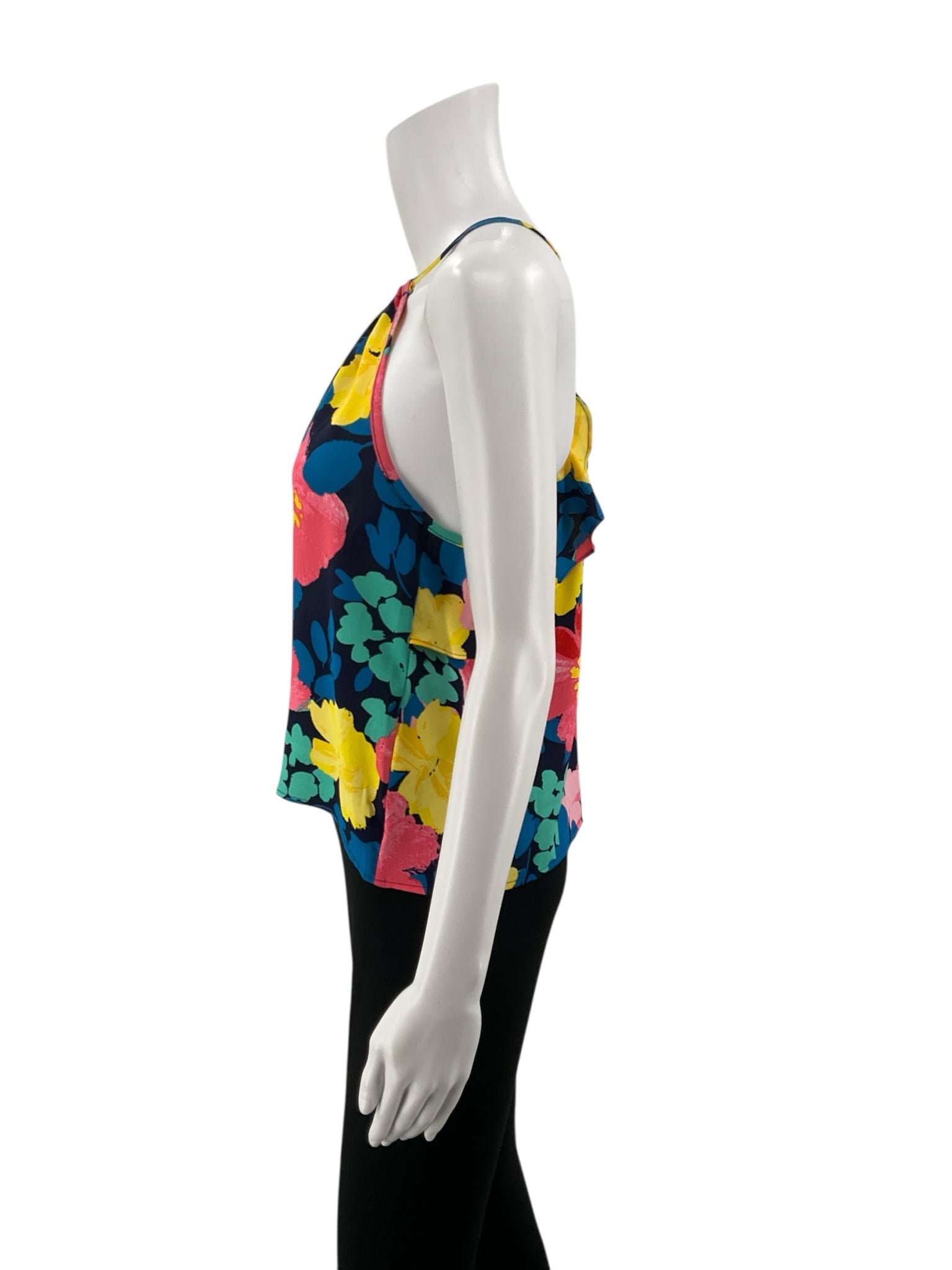 Sugar Lips Floral Ruffle Back Halter Tank Top Blouse Size Small