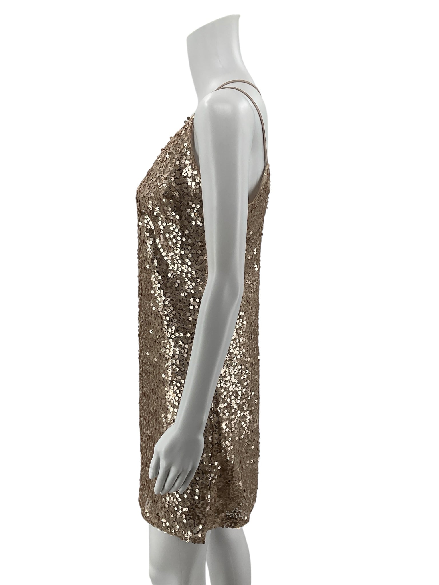 Xhilaration Rose Gold Sequin V-Neck Spaghetti Strap Mini Dress XS