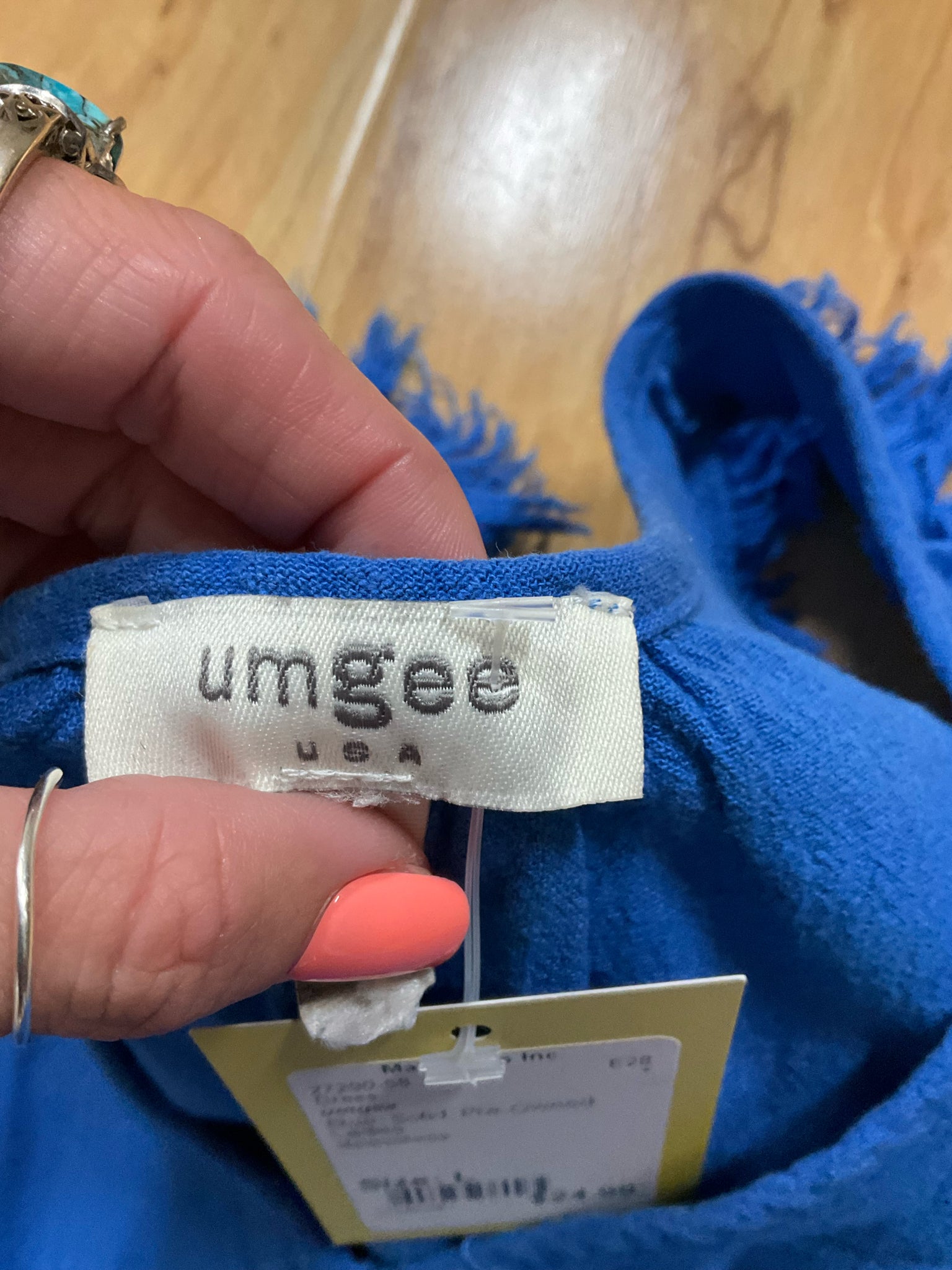 Umgee True Blue Linen Blend Tiered Babydoll Dress Size Medium
