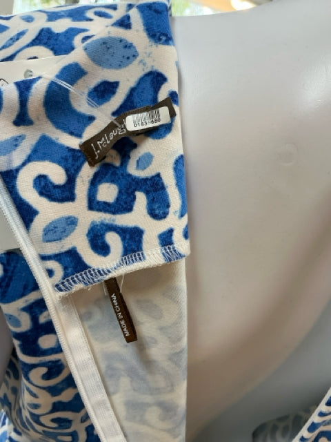 J. Mclaughlin White/Blue Print Pre-Owned Ladies Dress - Size Large
