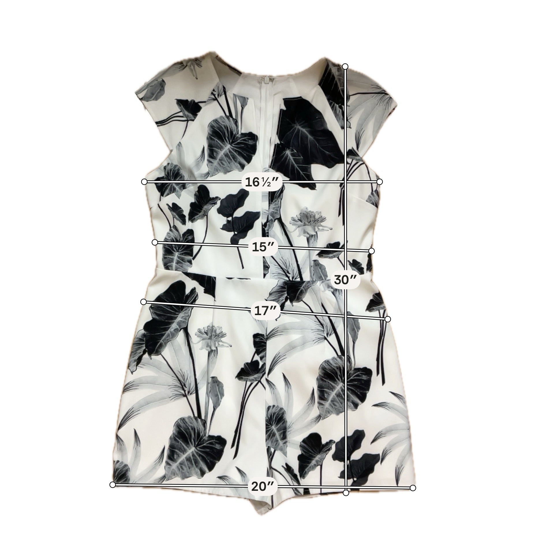 Ark & Co Tropical Leaf Print Cap Sleeve Romper White Charcoal Size Large
