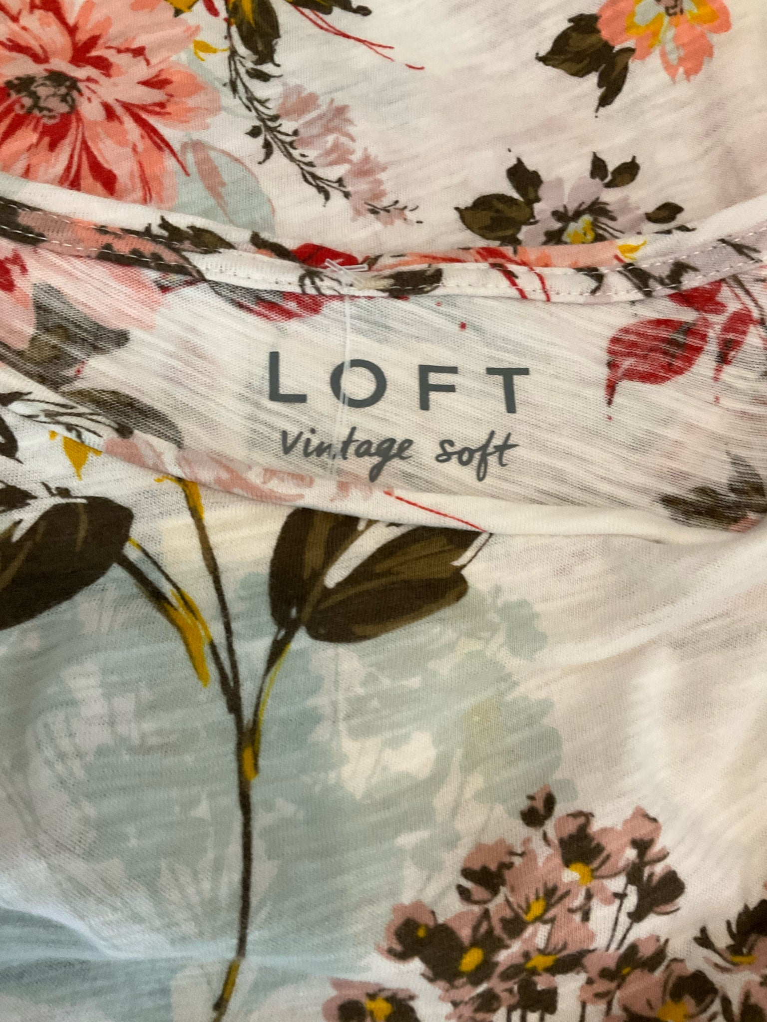 LOFT ecru/brown/orange Sleeveless Vintage Soft Floral Flutter Sleeve Top 100% Cotton Size Small - Size S