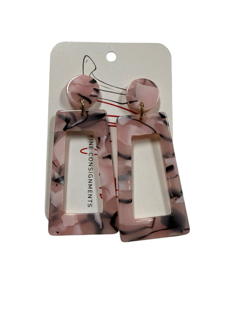 Marbled Geometric Acrylic Statement Drop Earrings Pink Gray