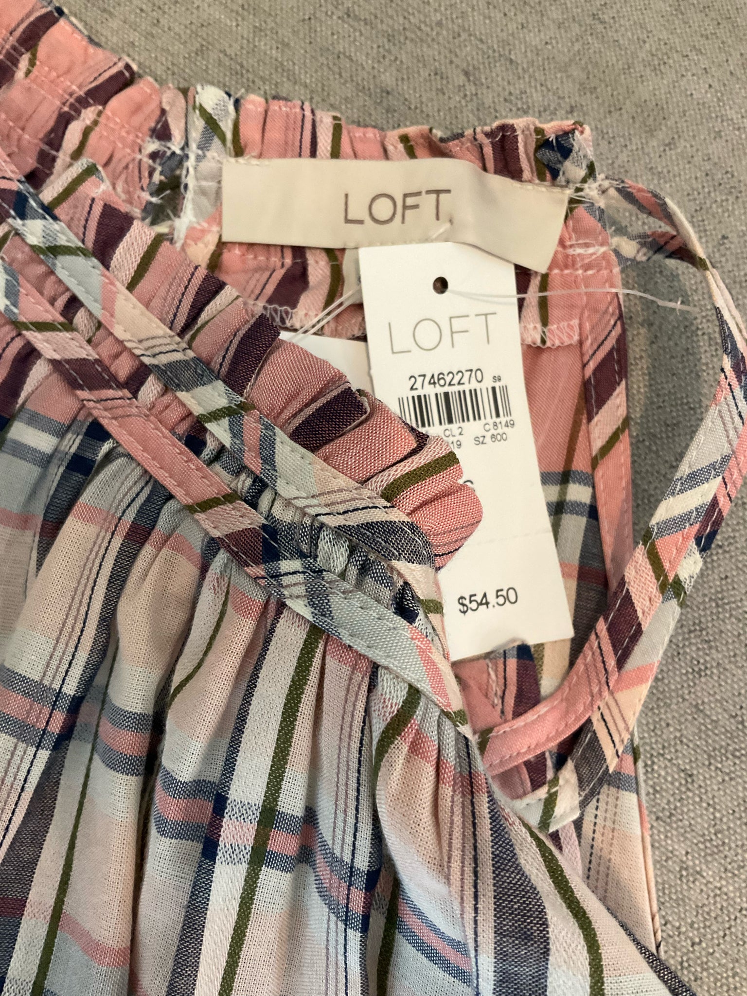 LOFT mauve/tan Sleeveless Mauve Plaid Ruffle Halter Swing Top NWT Size Small - Size S