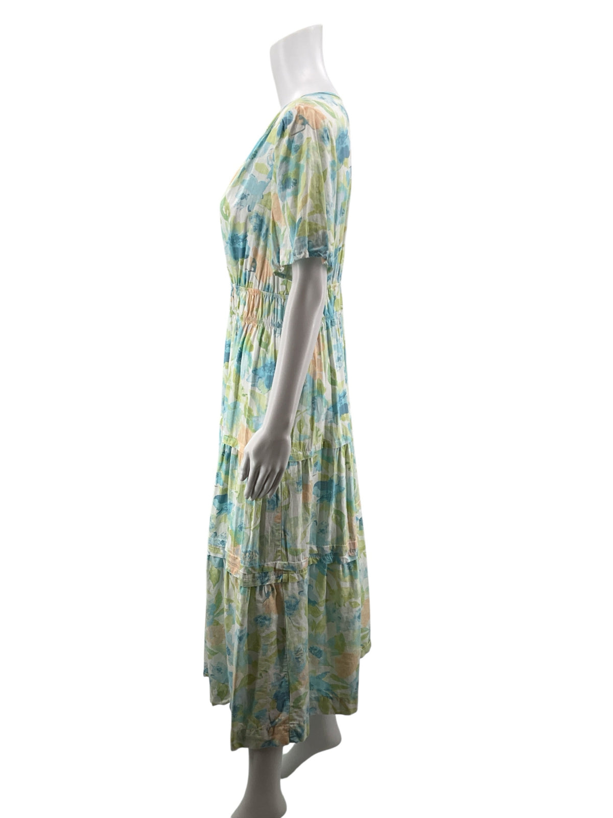 Casa Cabana Size M white/peach/aqua Floral Pre-Owned Ladies Dress - ONLINE ONLY