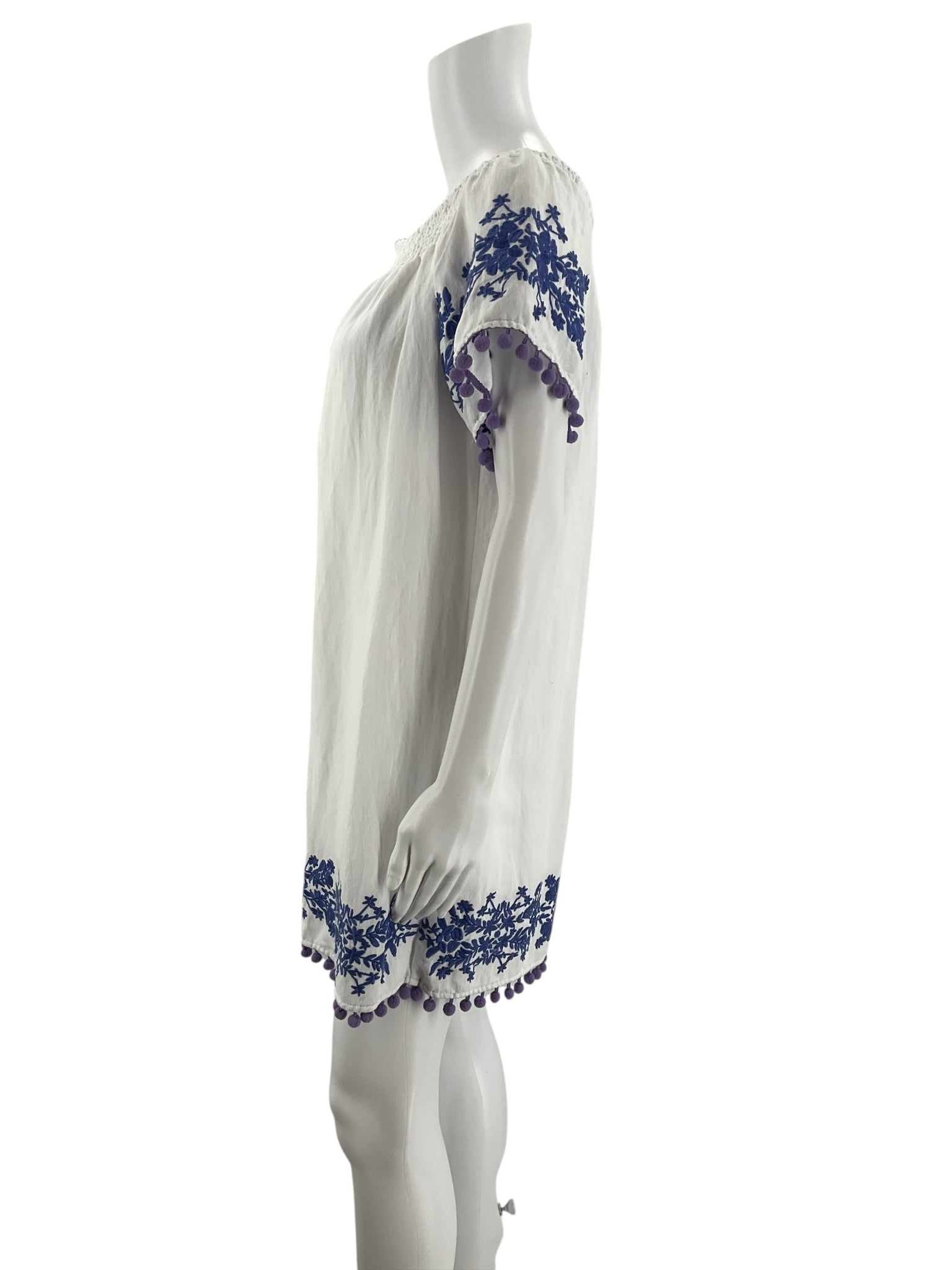 Tyler Boe White/Blue Embroidered Pre-Owned Ladies Dress - Size Medium - Margaret’s Fine Consignment