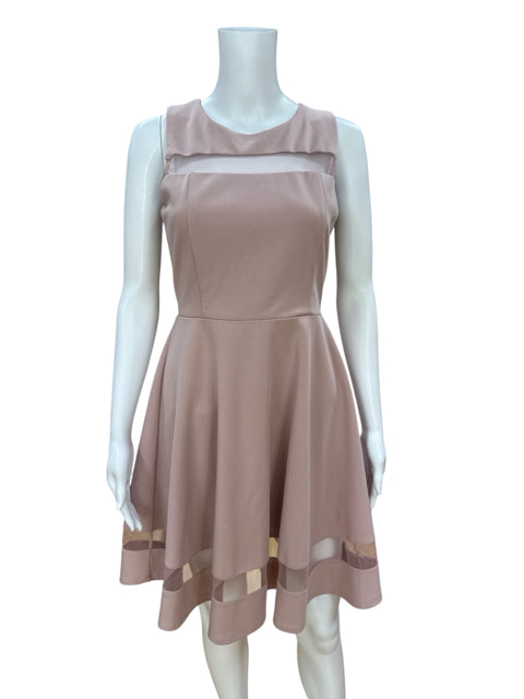 Lulus Social Circle Mauve Pink Skater Dress with Mesh Detail Size Medium