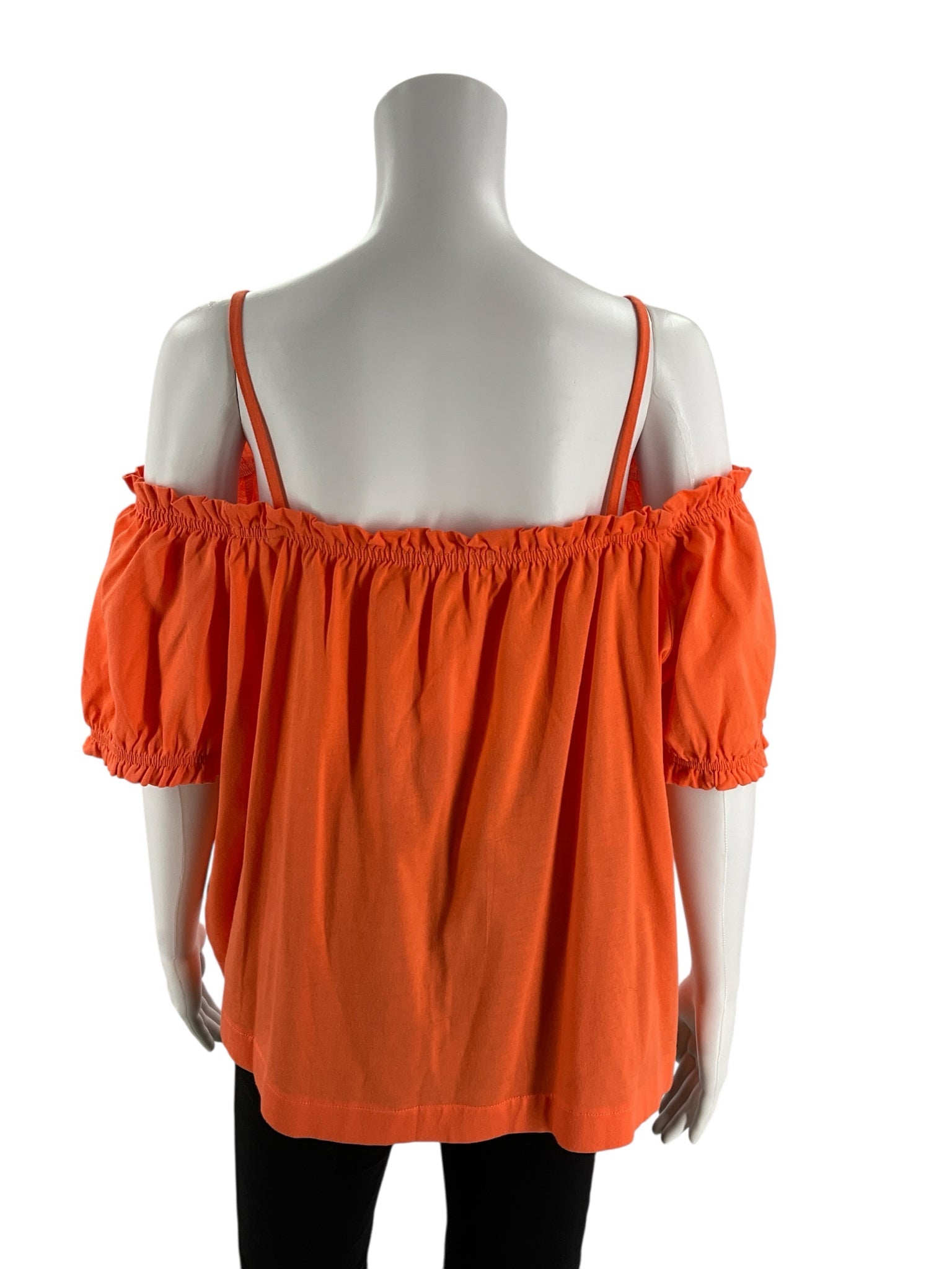 H&M orange solid cold shoulder top for ladies, size large, featuring stylish cutouts and short sleeves.