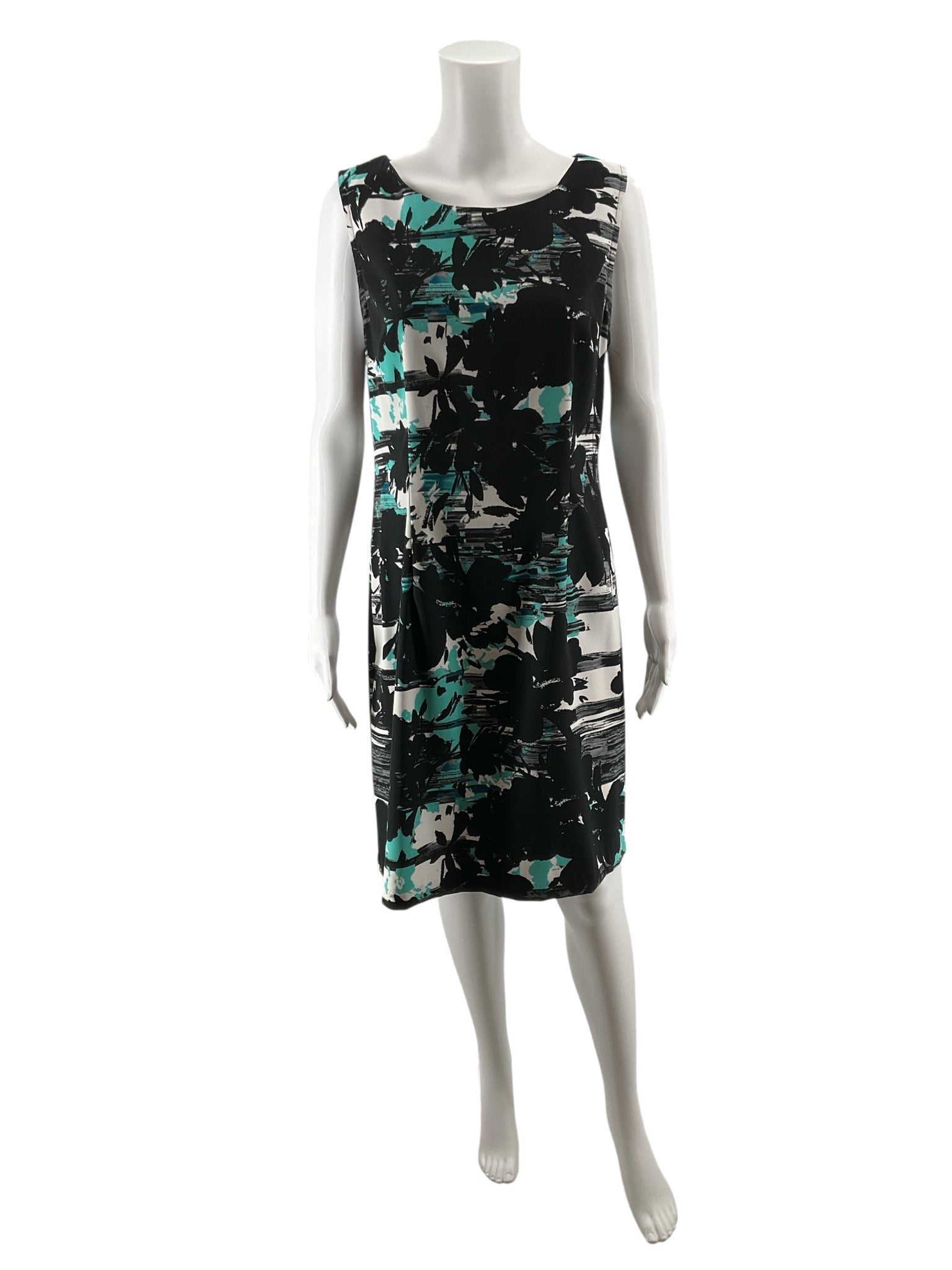 Connected Apparel Floral Sheath Dress Black White Teal Size 12