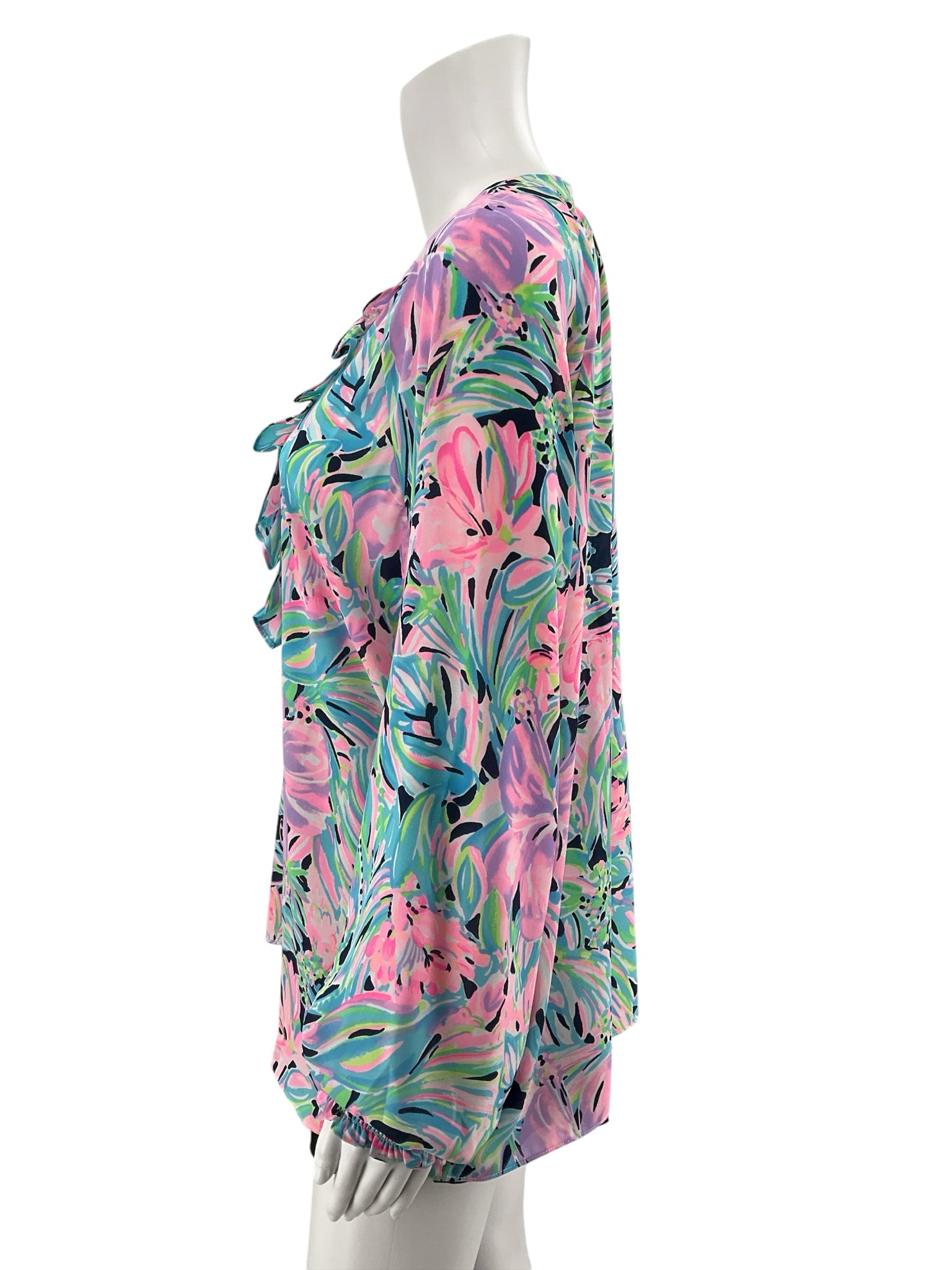 Lilly Pulitzer Willa Ruffle Tunic Top Deep Sea Navy Lucky Catch Size Large